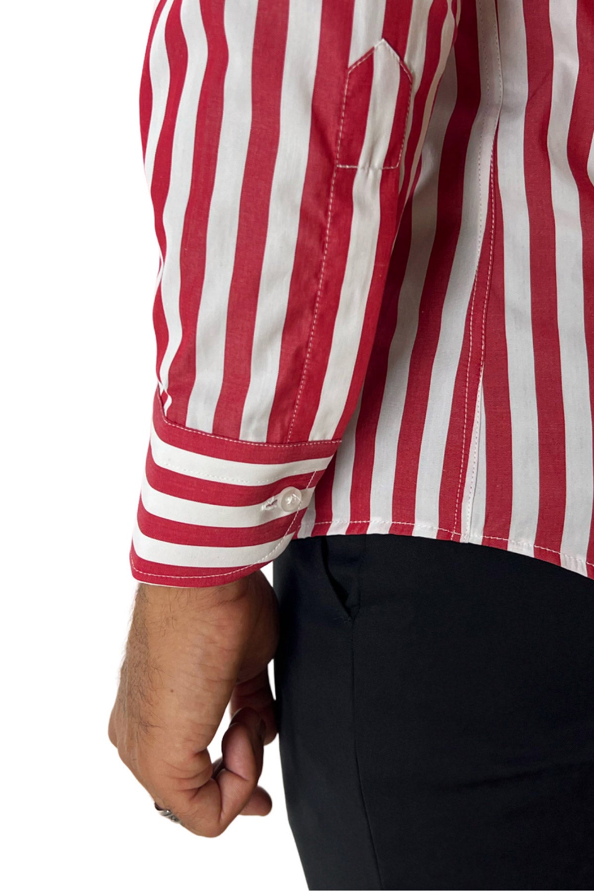 Camicia Uomo Righe Larghe extra slim fit 100% cotone Collo semi francese Made In Italy