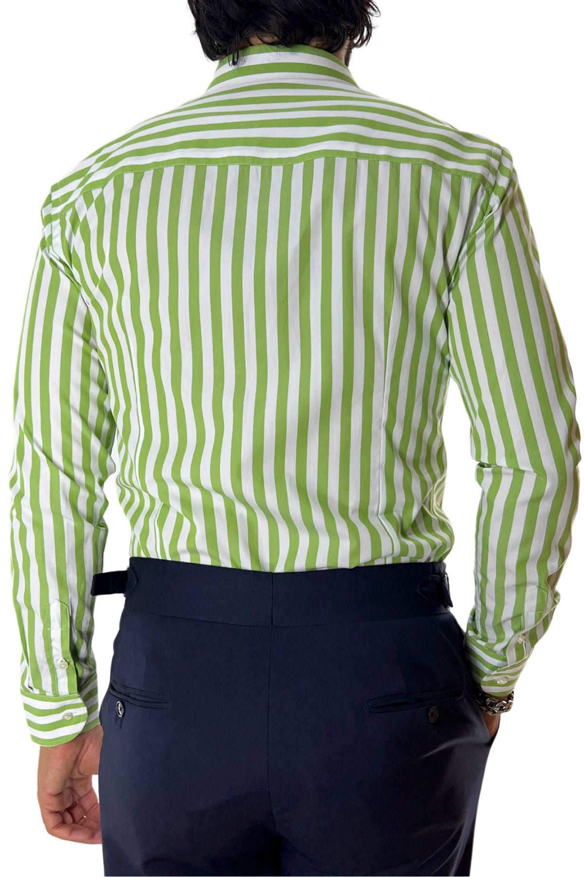 Camicia Uomo Righe Larghe extra slim fit 100% cotone Collo semi francese Made In Italy
