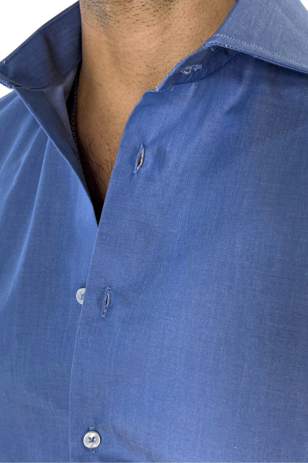 Camicia Uomo slim fit in cotone 100% denim chiaro Collo semi francese tinta unita