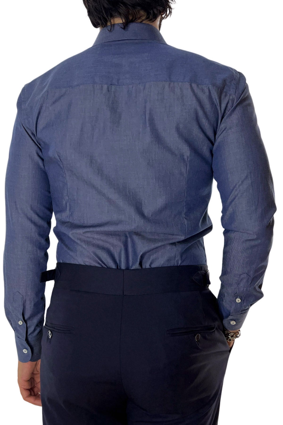 Camicia Uomo Slim fit in cotone 100% denim Collo semi francese tinta unita