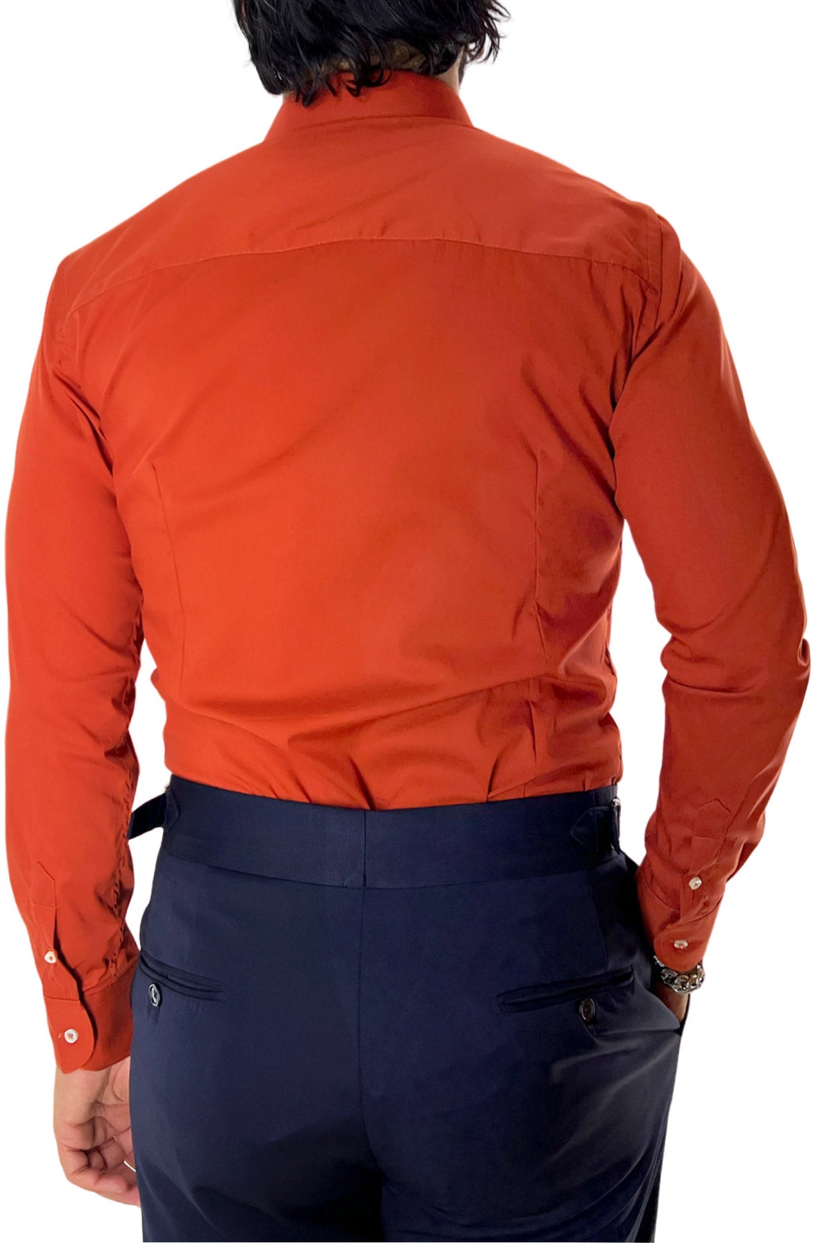 Camicia Uomo extra Slim fit cotone Elastico Collo semi francese tinta unita