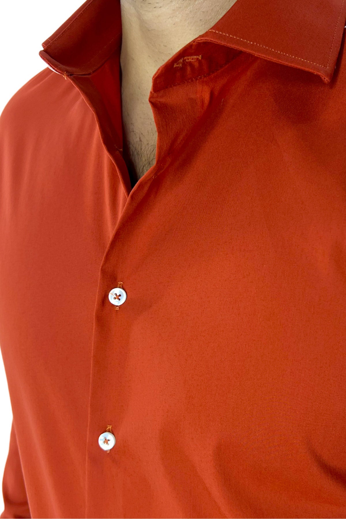 Camicia Uomo extra Slim fit cotone Elastico Collo semi francese tinta unita