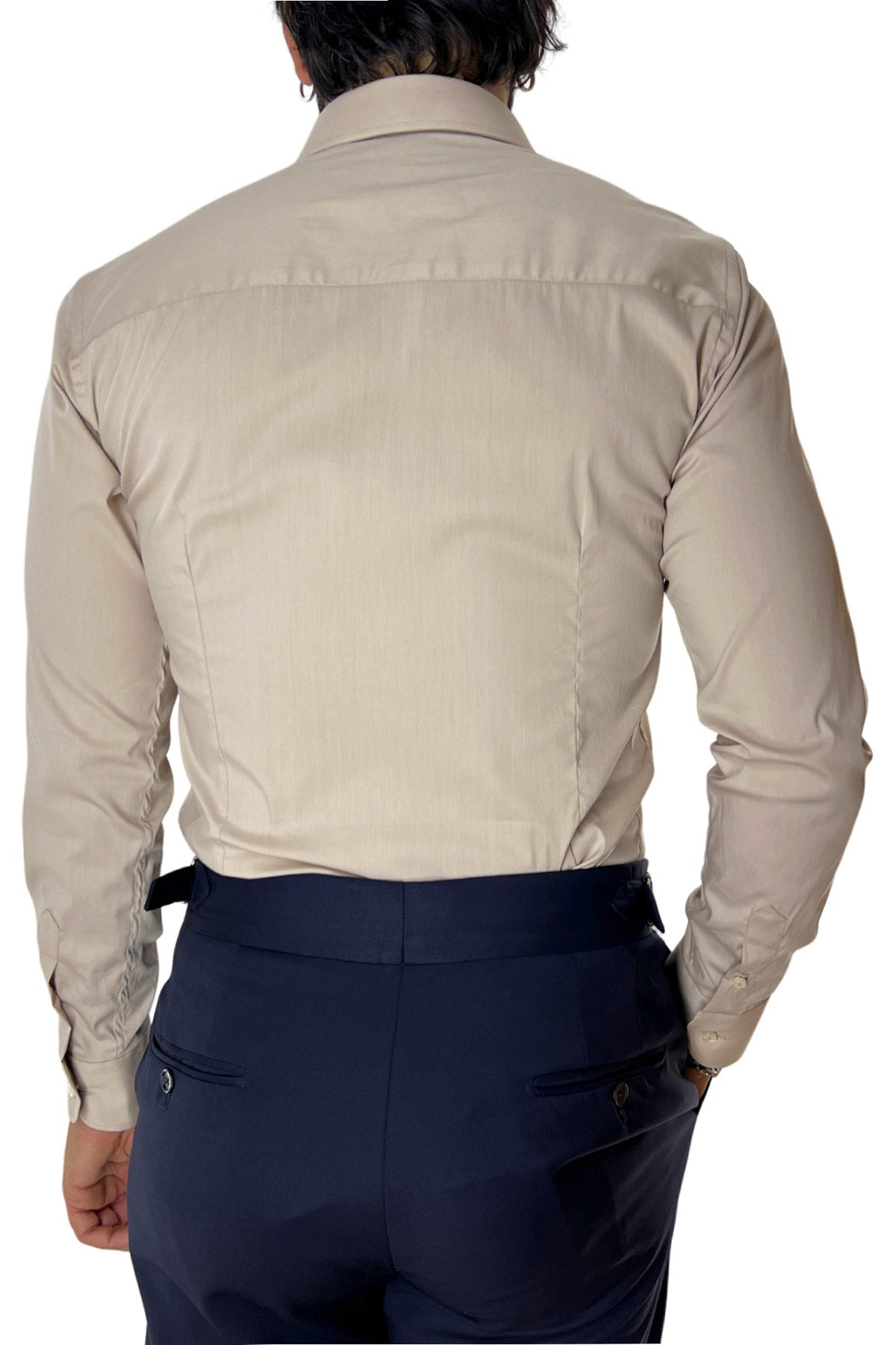 Camicia Uomo extra Slim fit cotone Elastico Collo semi francese tinta unita