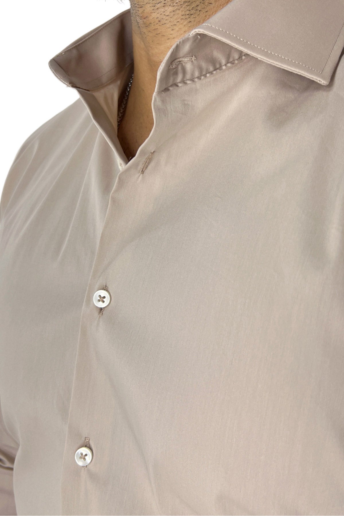 Camicia Uomo extra Slim fit cotone Elastico Collo semi francese tinta unita