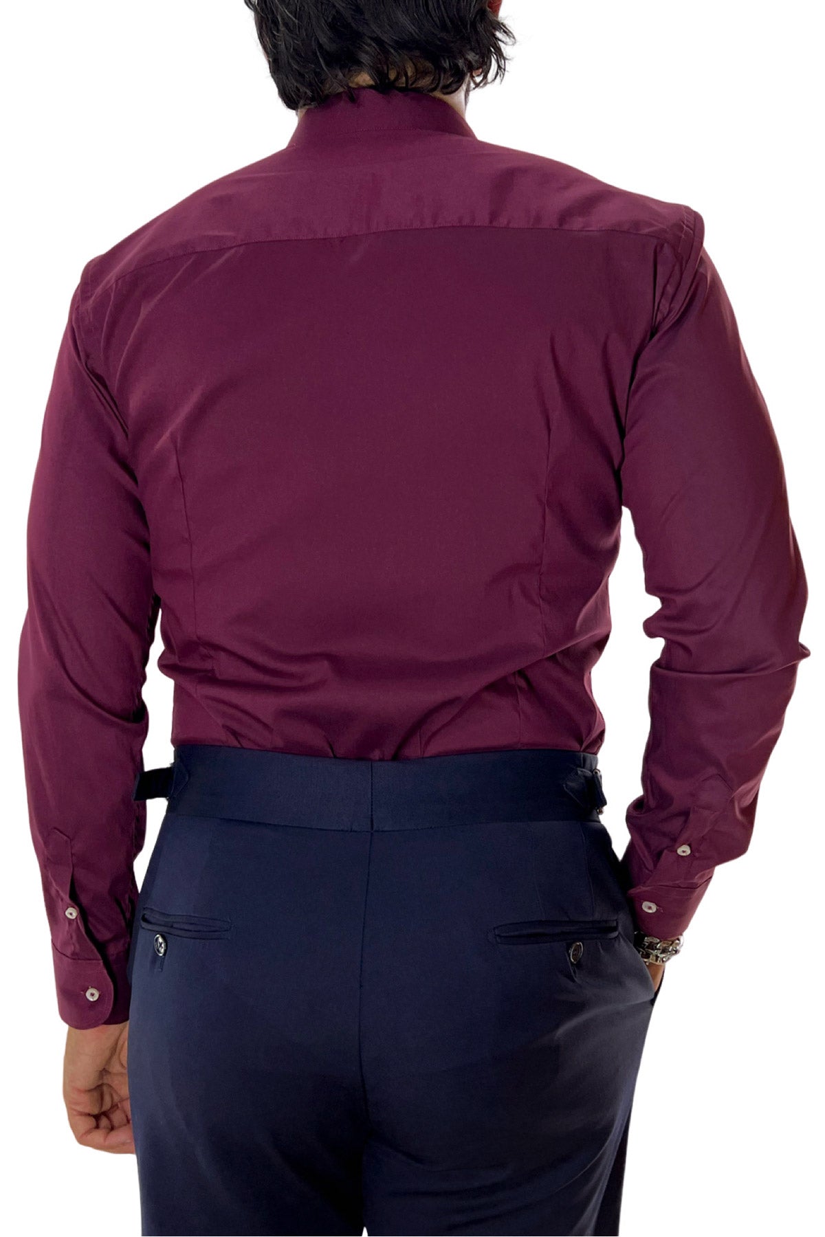 Camicia Uomo extra Slim fit cotone Elastico Collo semi francese tinta unita