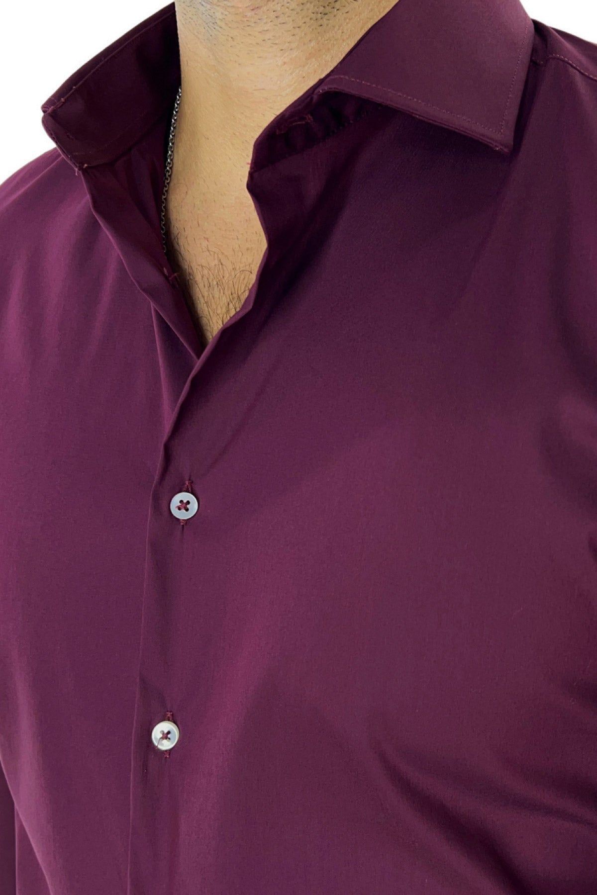 Camicia Uomo extra Slim fit cotone Elastico Collo semi francese tinta unita