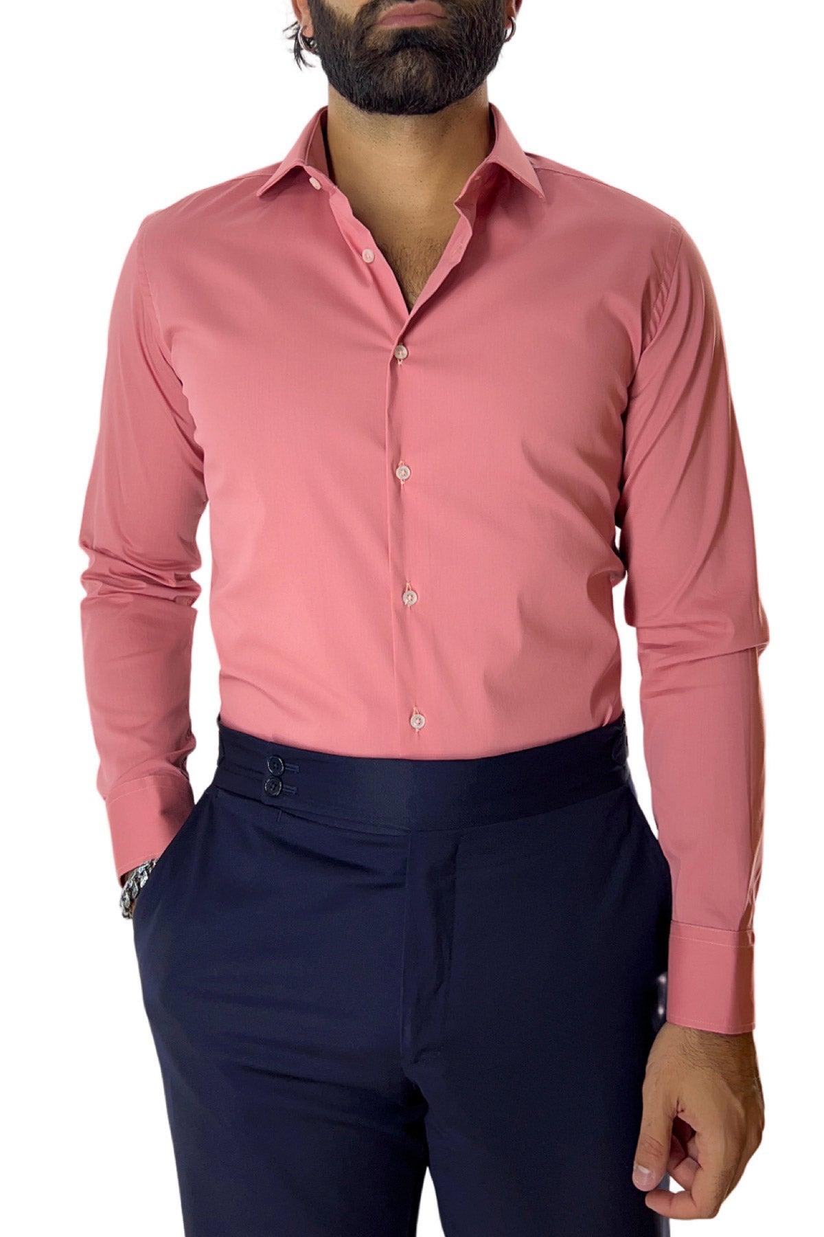 Camicia Uomo extra Slim fit cotone Elastico Collo semi francese tinta unita