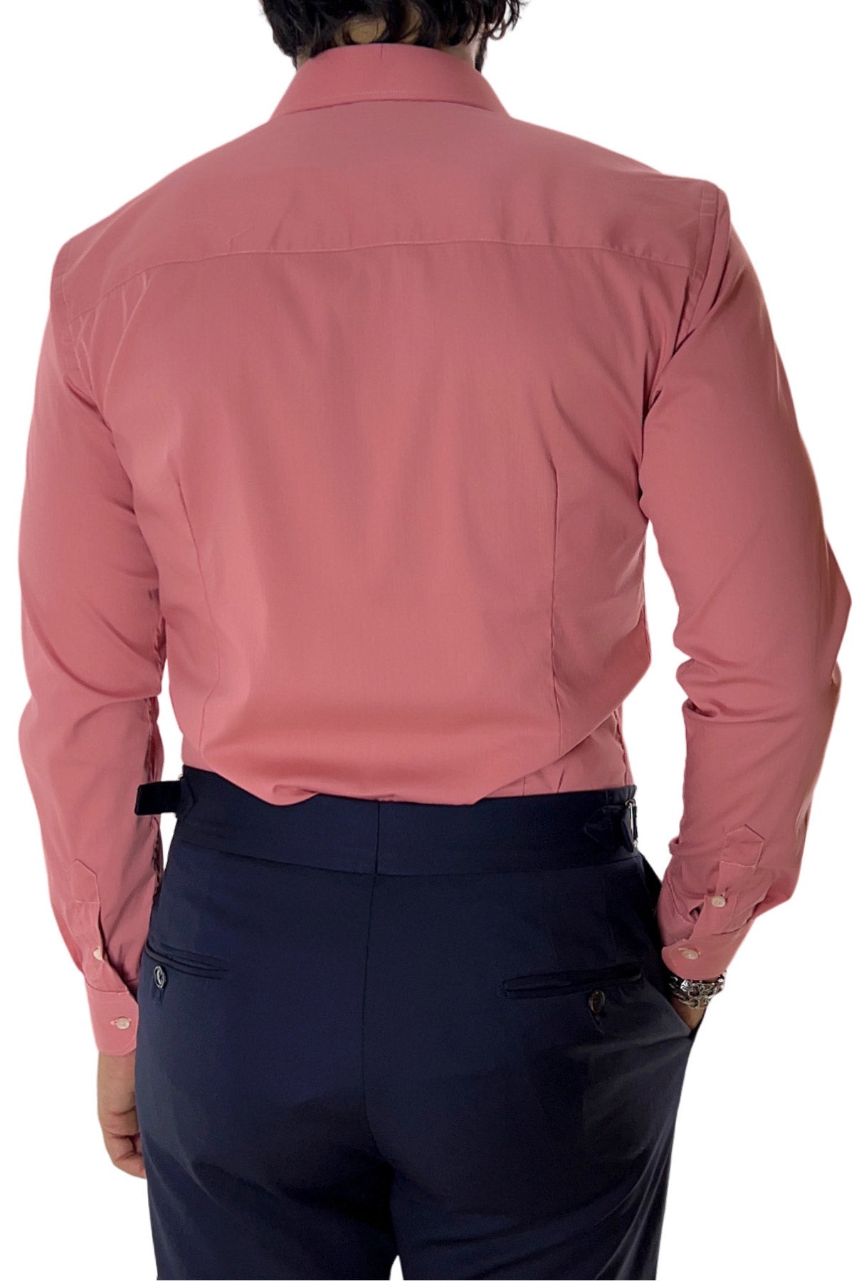 Camicia Uomo extra Slim fit cotone Elastico Collo semi francese tinta unita