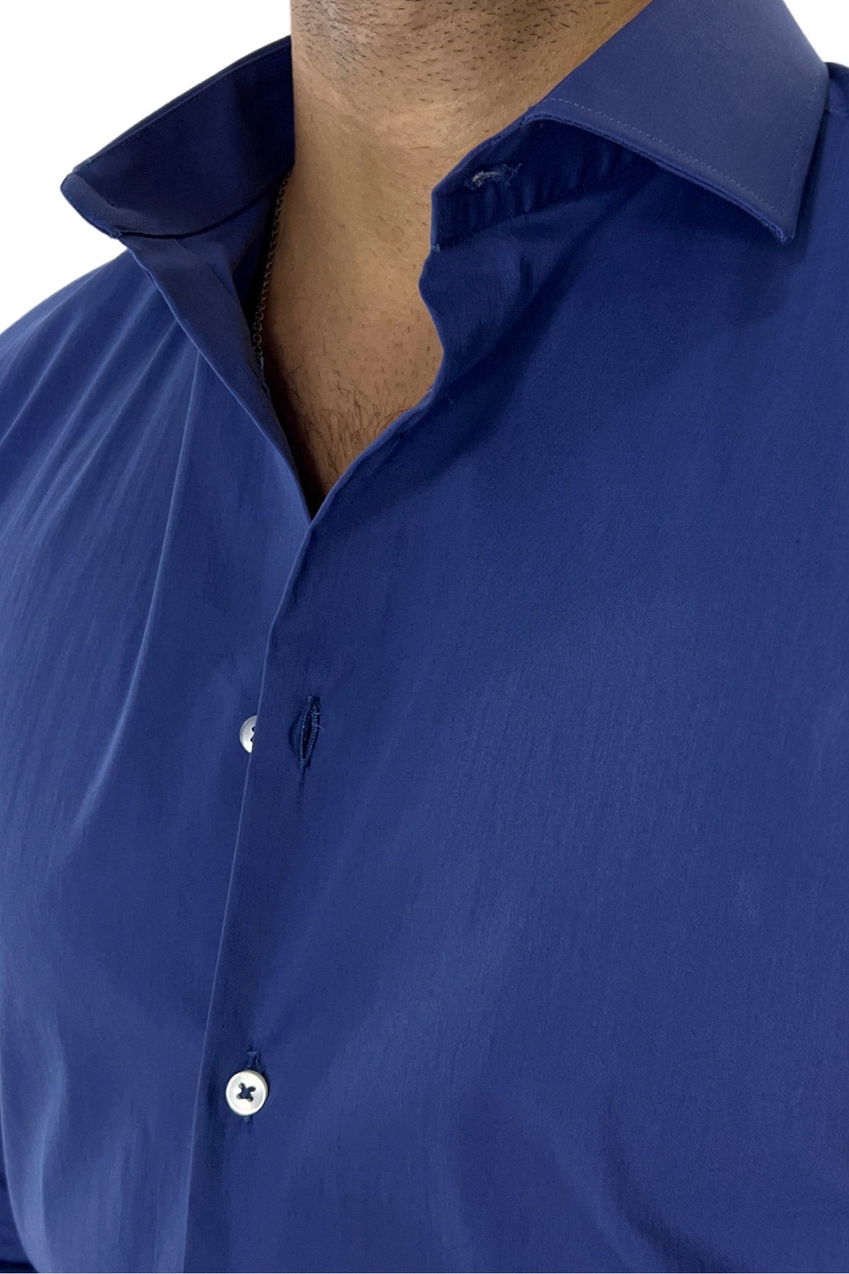Camicia Uomo extra Slim fit cotone Elastico Collo semi francese tinta unita