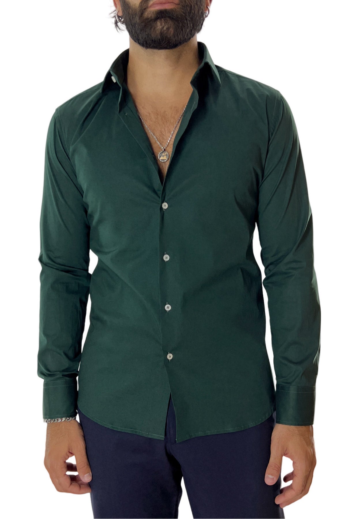 Camicia Uomo extra Slim fit cotone Elastico Collo semi francese tinta unita sartoriale