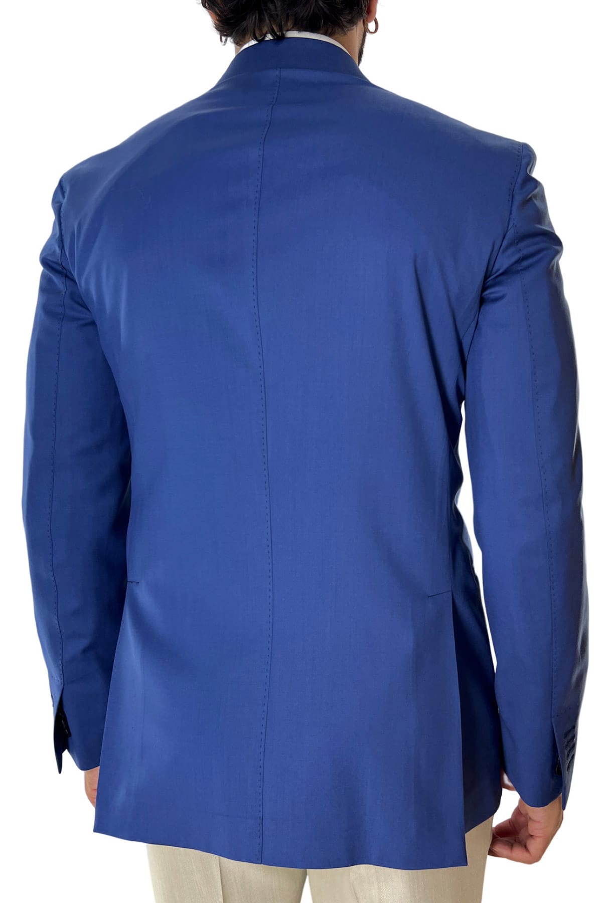 Giacca uomo doppiopetto royal blu in fresco lana 120's Holland & Sherry tasche a filo