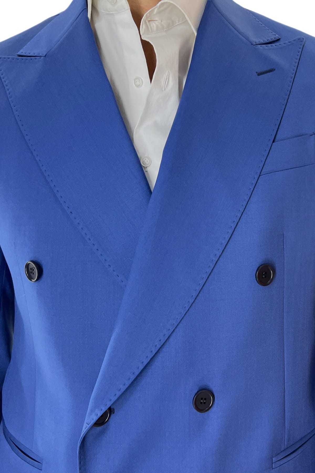 Giacca uomo doppiopetto royal blu in fresco lana 120's Holland & Sherry tasche a filo