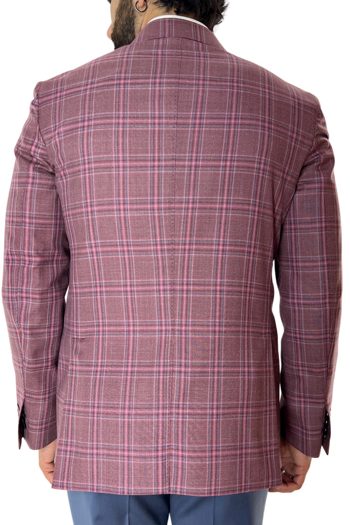 Giacca uomo doppiopetto bordeaux in fresco lana super 130's Holland & Sherry tasche a filo
