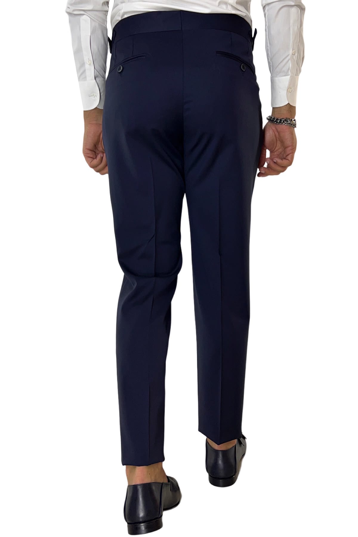 Pantalone uomo navy blu vita alta doppia pinces in fresco lana super 130's Vitale Barberis Canonico