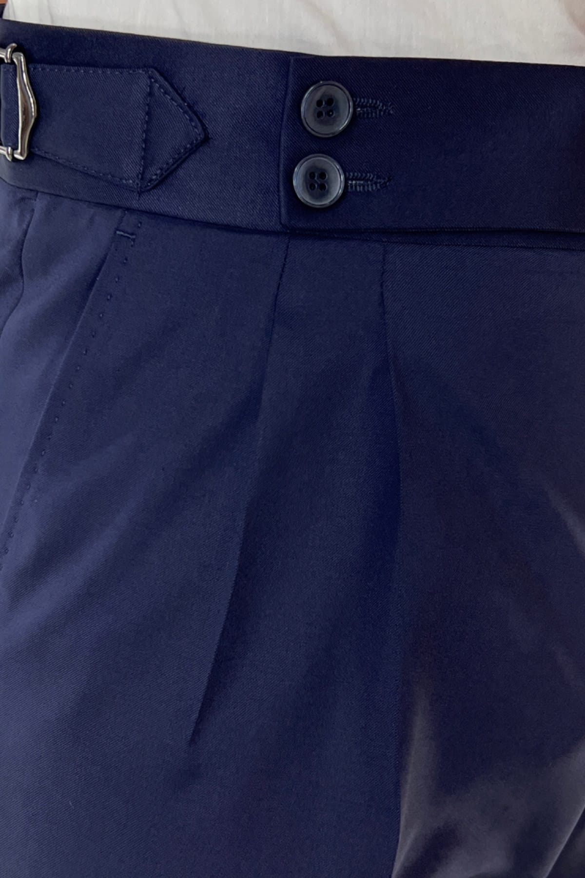 Pantalone uomo navy blu vita alta doppia pinces in fresco lana super 130's Vitale Barberis Canonico