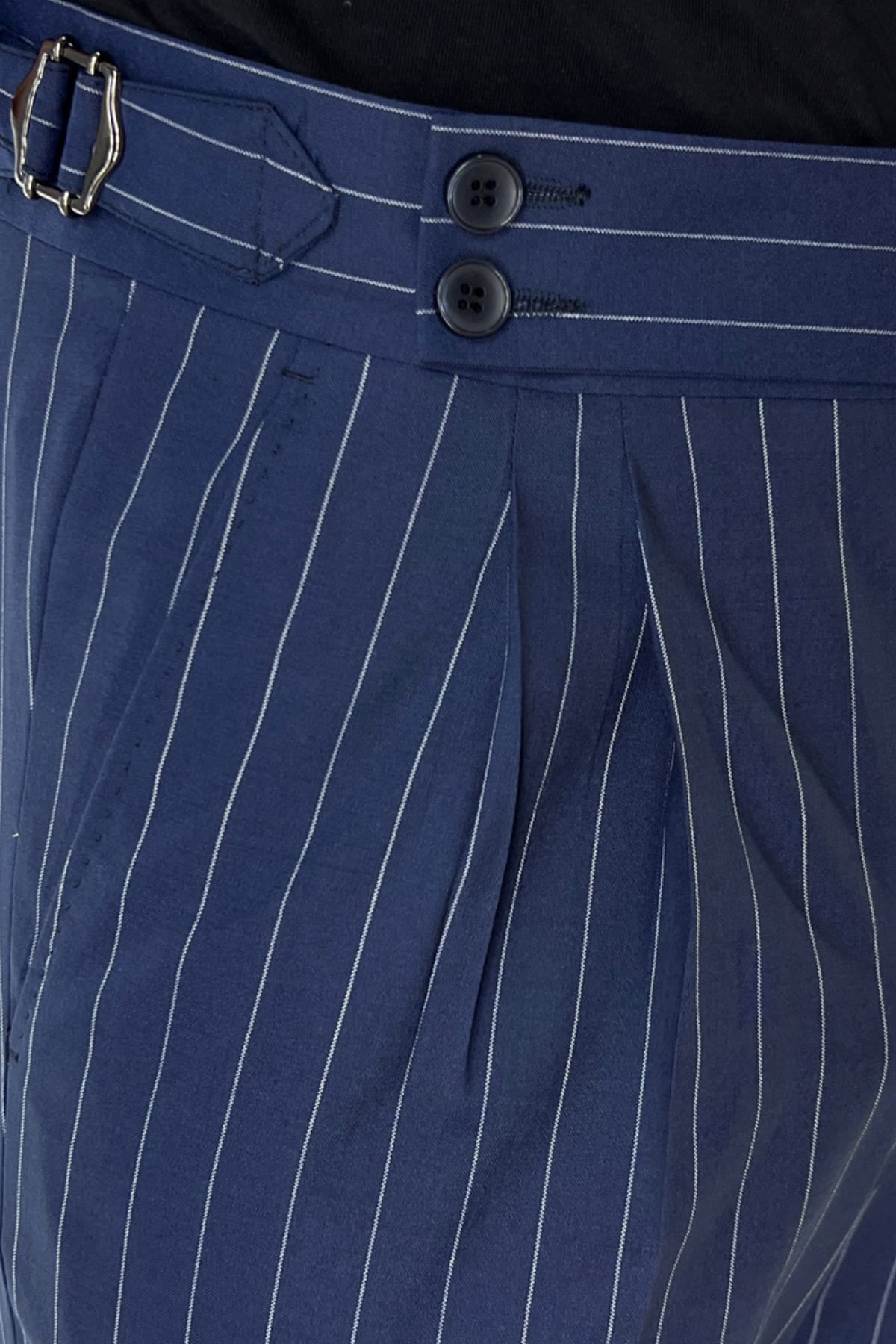 Pantalone uomo royal blu gessato vita alta doppia pinces in fresco lana Holland & Sherry