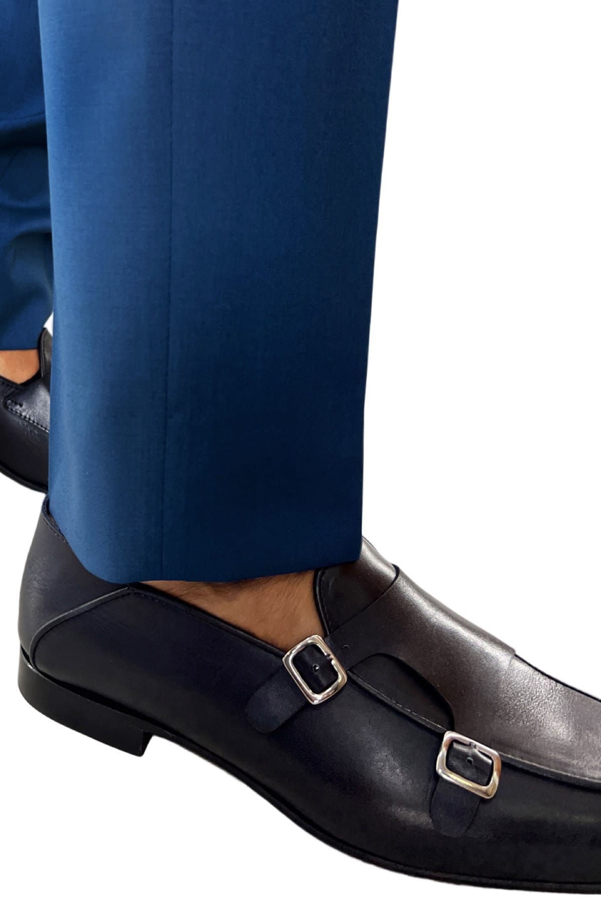Pantalone uomo color petrolio vita alta doppia pinces in fresco lana made in Italy