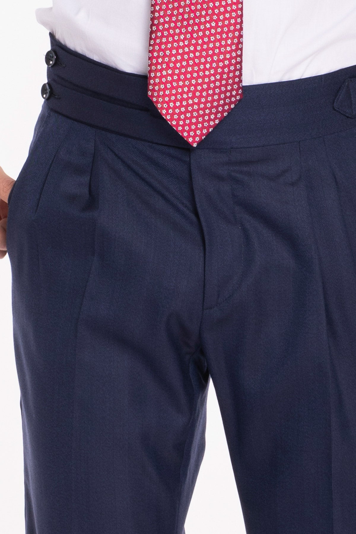 Pantalone uomo blu spigato vita alta modello biforcato in fresco lana 100% Vitale Barberis Canonico