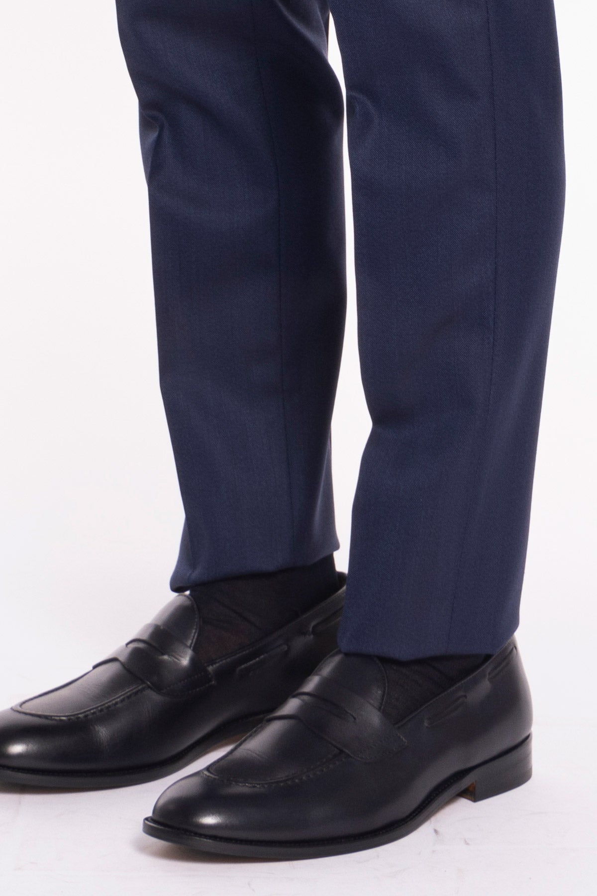 Pantalone uomo blu spigato vita alta modello biforcato in fresco lana 100% Vitale Barberis Canonico