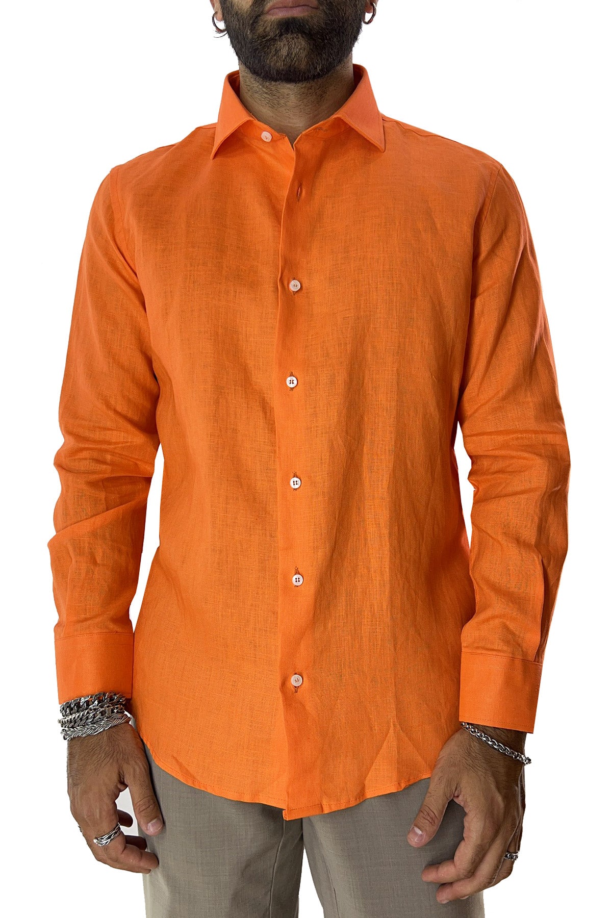 Camicia Uomo extra Slm fit 100% lino Collo semi francese tinta unita