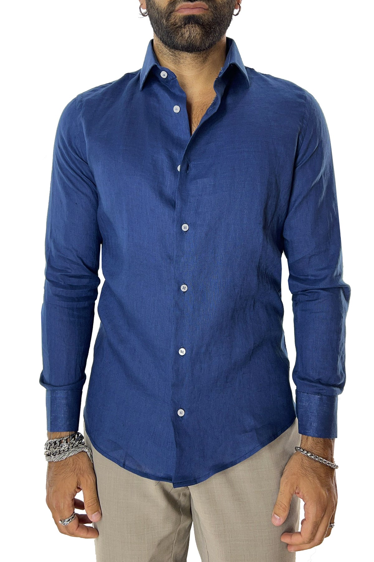 Camicia Uomo extra Slm fit 100% lino Collo semi francese tinta unita