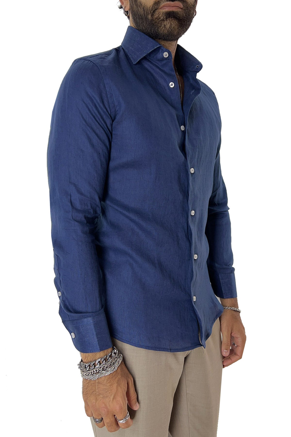 Camicia Uomo extra Slm fit 100% lino Collo semi francese tinta unita
