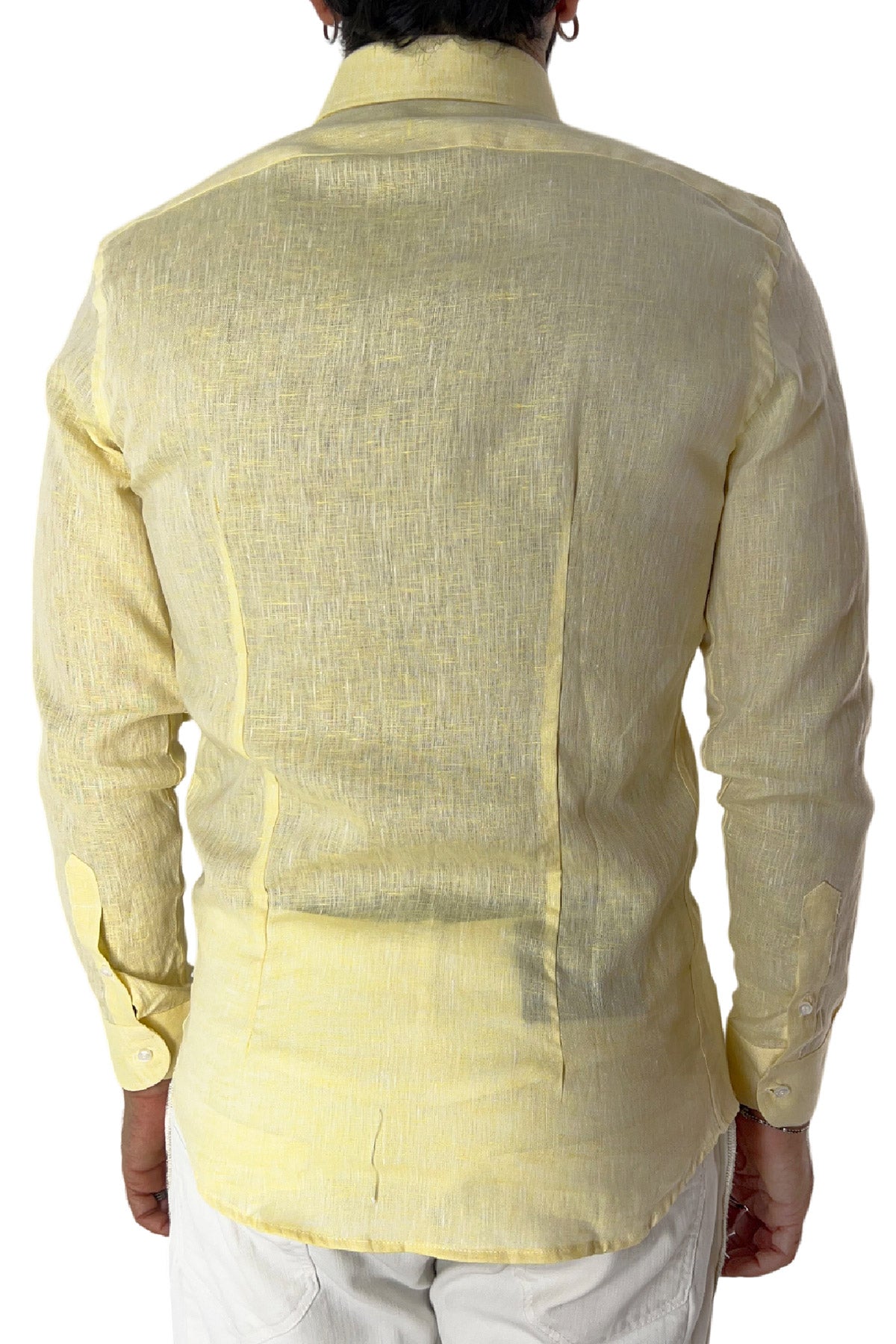 Camicia Uomo extra Slm fit 100% lino effetto melange Collo semi francese tinta unita