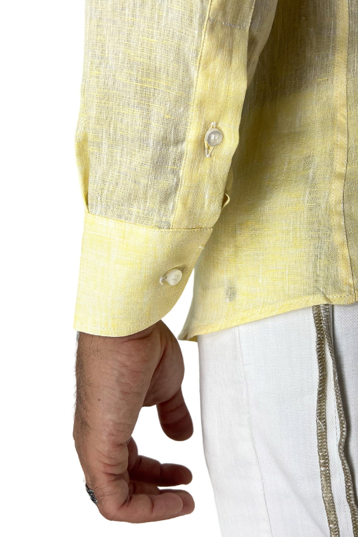 Camicia Uomo extra Slm fit 100% lino effetto melange Collo semi francese tinta unita