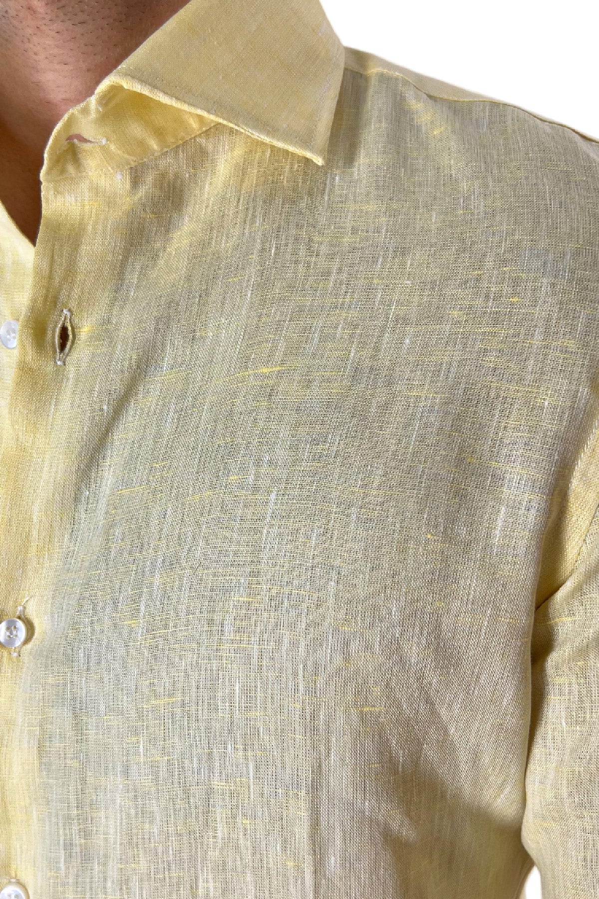 Camicia Uomo extra Slm fit 100% lino effetto melange Collo semi francese tinta unita