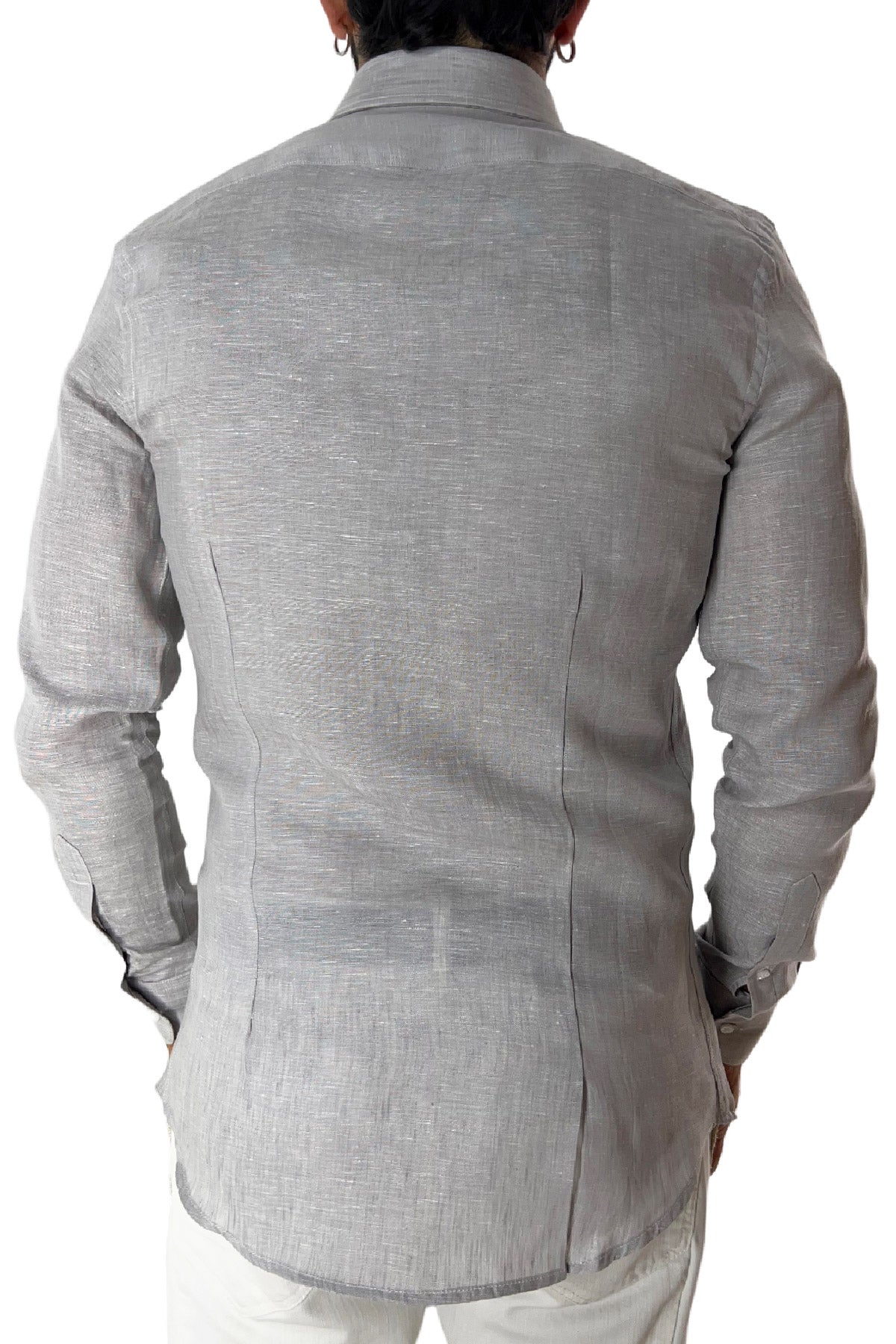 Camicia Uomo extra Slm fit 100% lino effetto melange Collo semi francese tinta unita