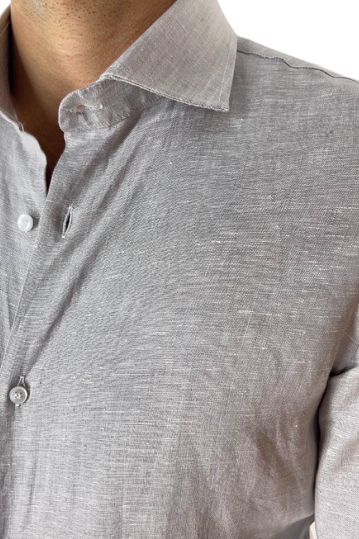 Camicia Uomo extra Slm fit 100% lino effetto melange Collo semi francese tinta unita
