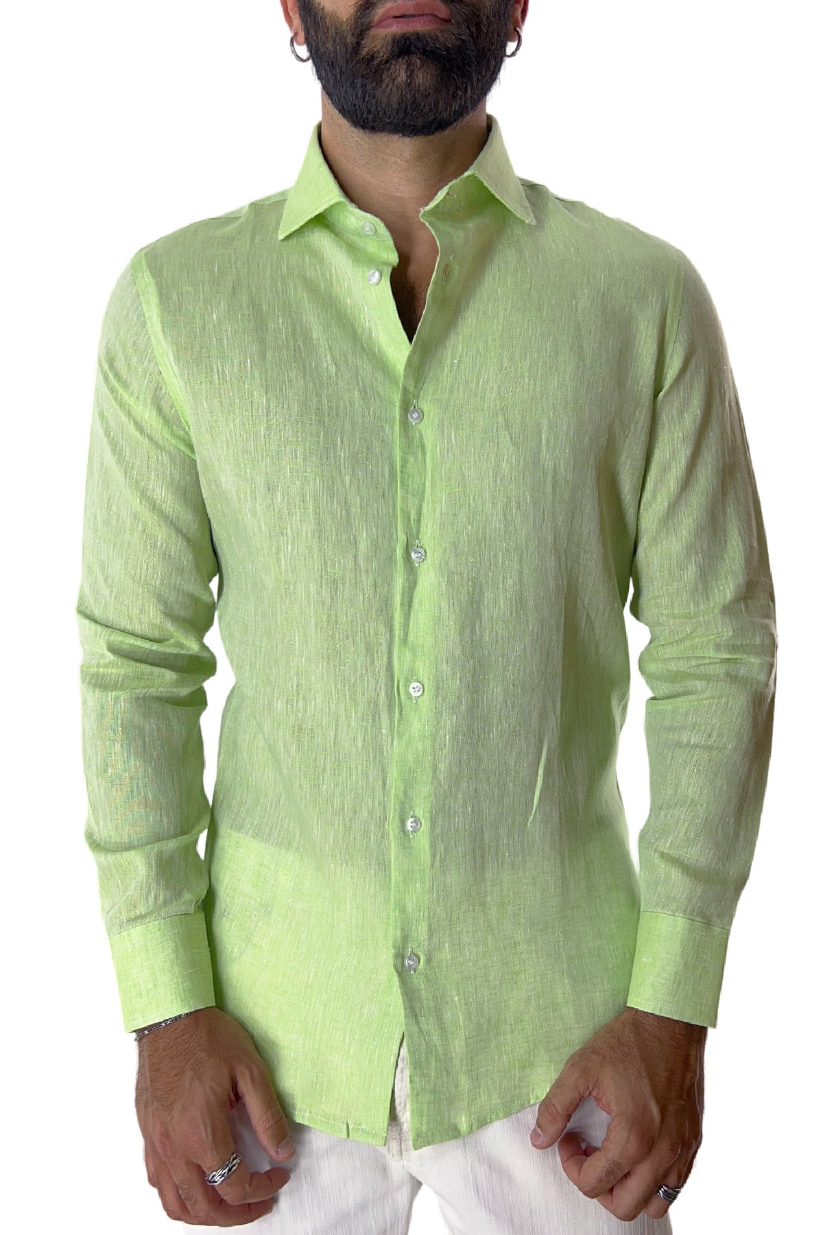 Camicia Uomo extra Slm fit 100% lino effetto melange Collo semi francese tinta unita