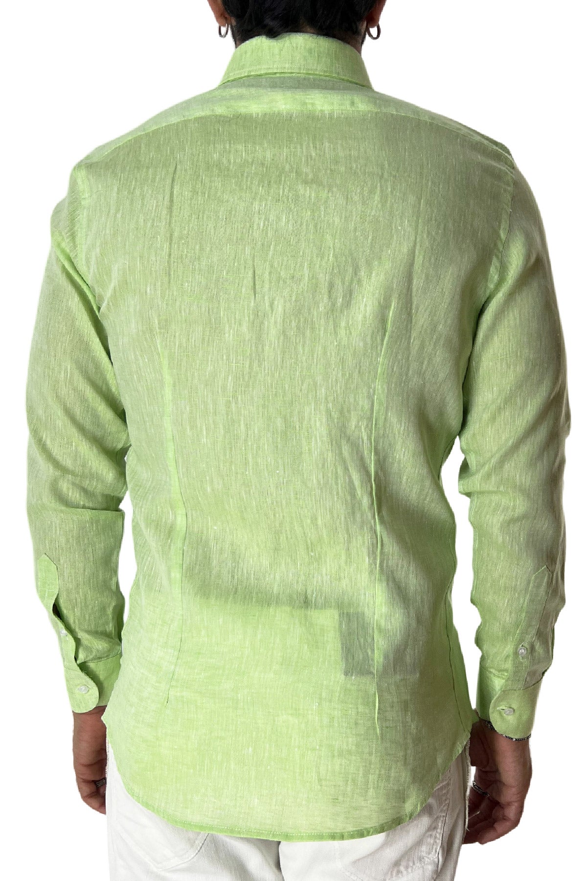Camicia Uomo extra Slm fit 100% lino effetto melange Collo semi francese tinta unita