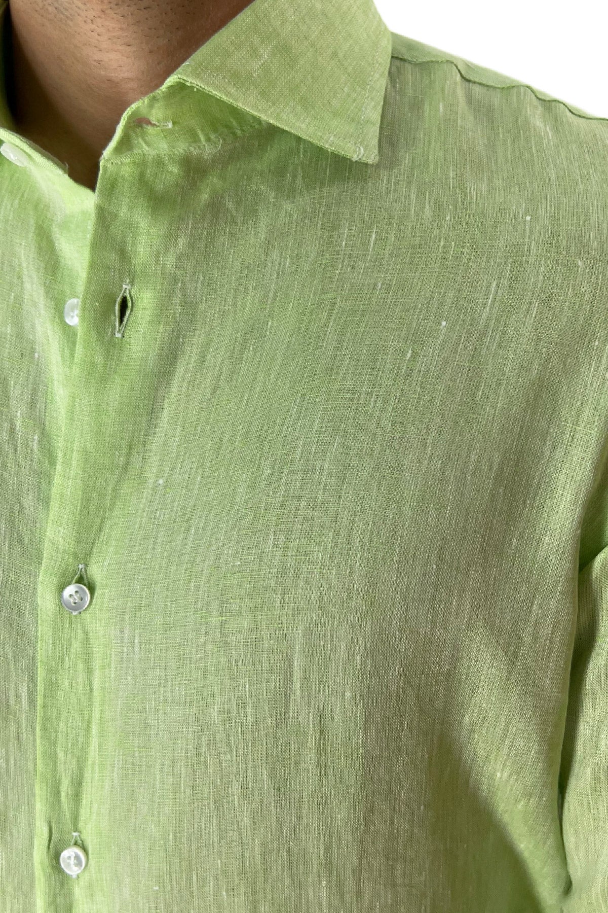 Camicia Uomo extra Slm fit 100% lino effetto melange Collo semi francese tinta unita