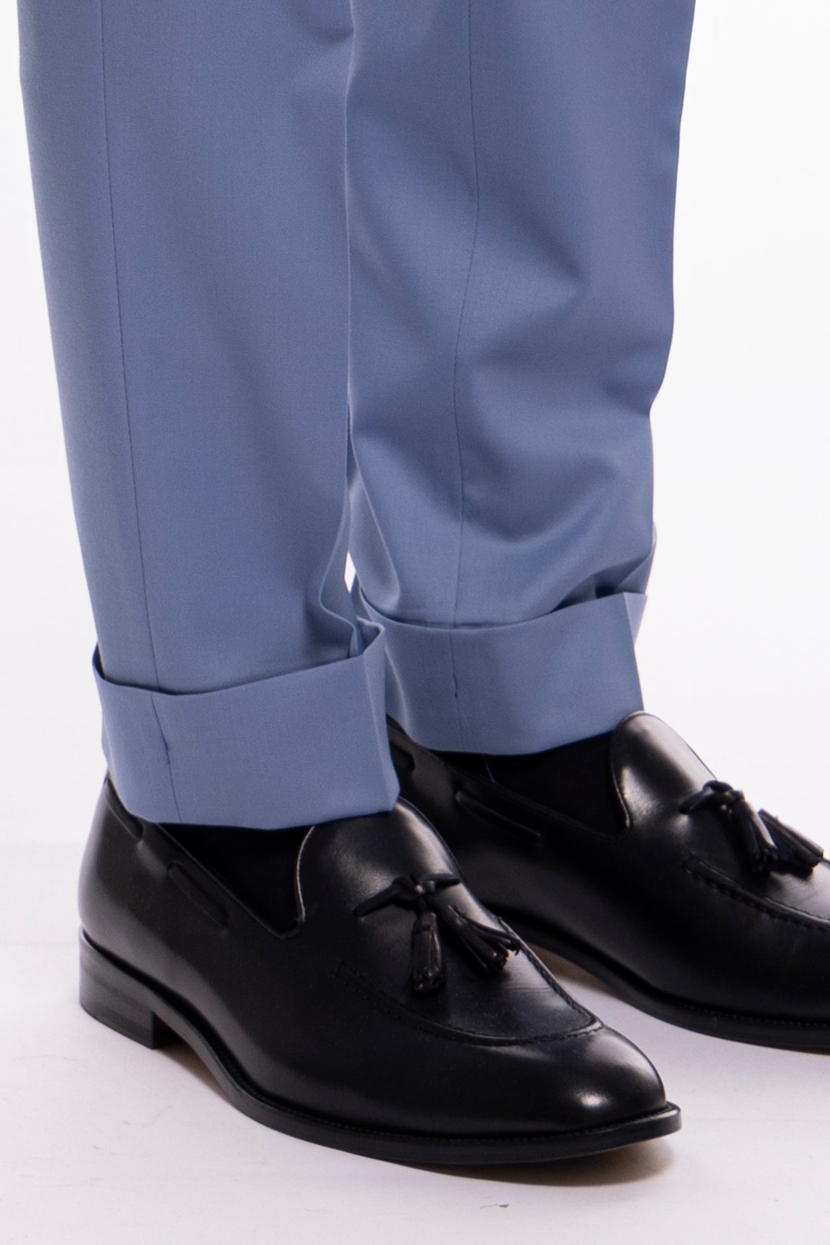 Pantalone uomo celeste vita alta doppia pinces in fresco lana super 120's Holland & Sherry