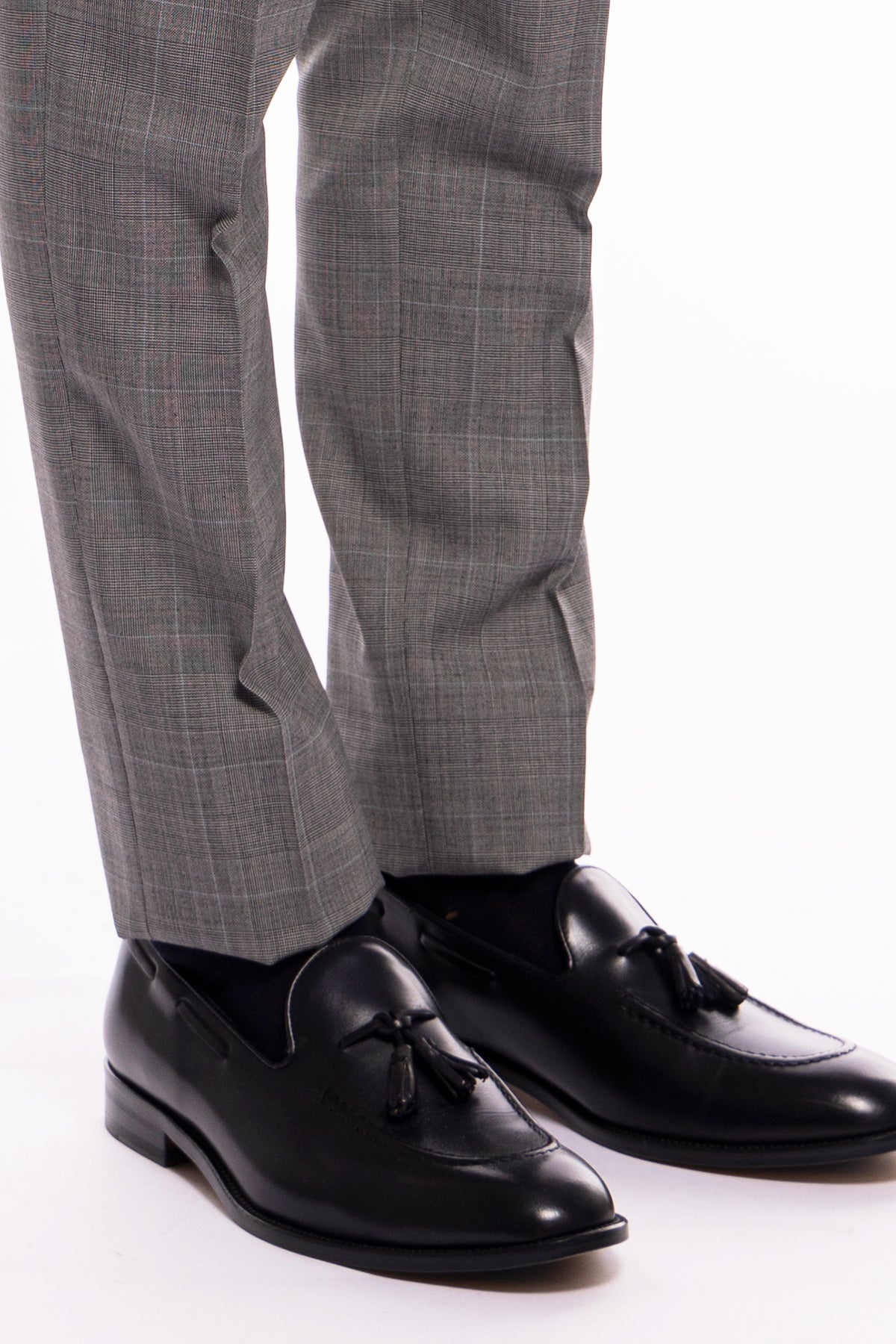 Pantalone uomo grigio fantasia principe di galles in fresco lana 120's vita alta con una pinces fibbie laterali