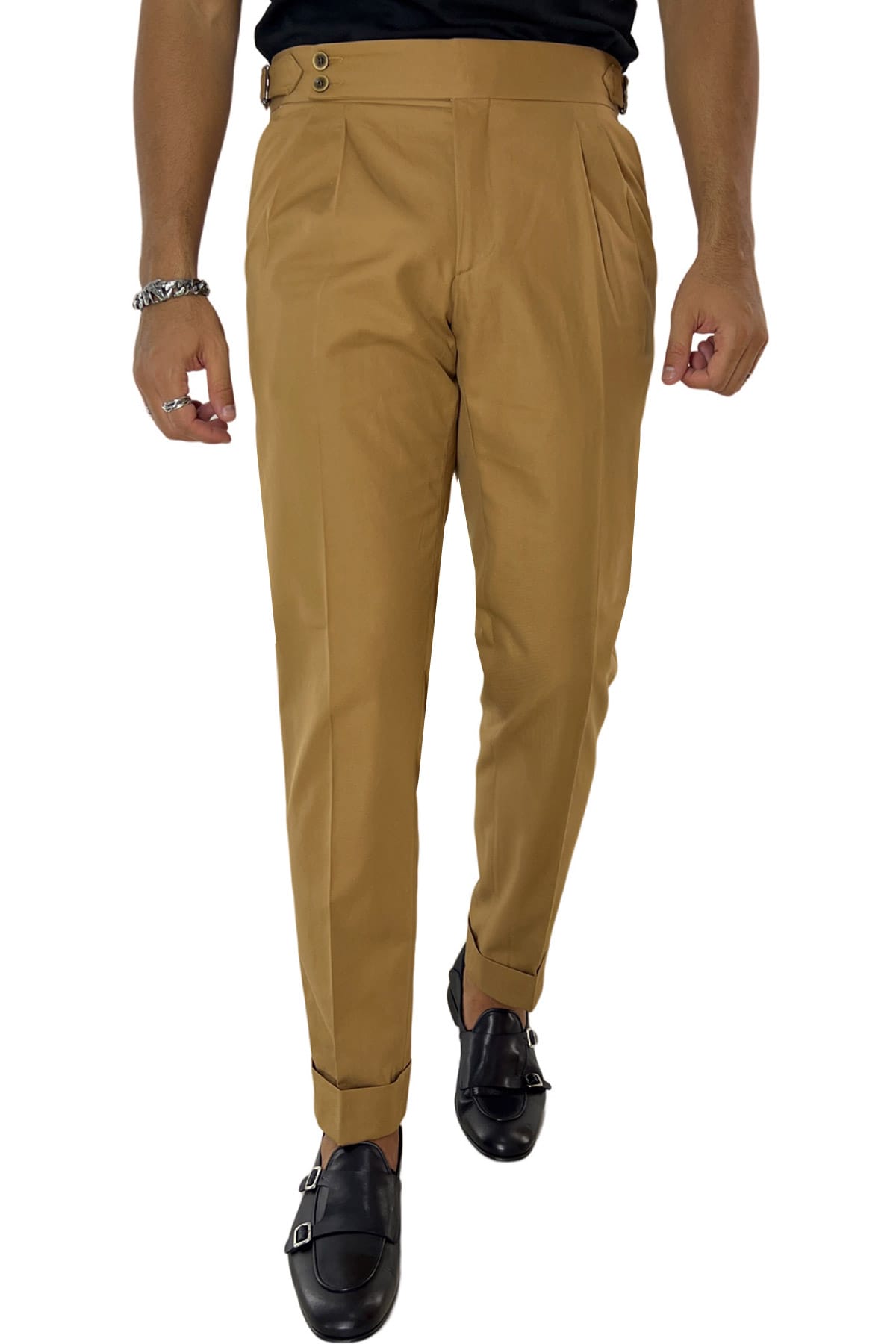 Pantalone uomo coccio vita alta doppia pinces in cotone 100% Holland & Sherry