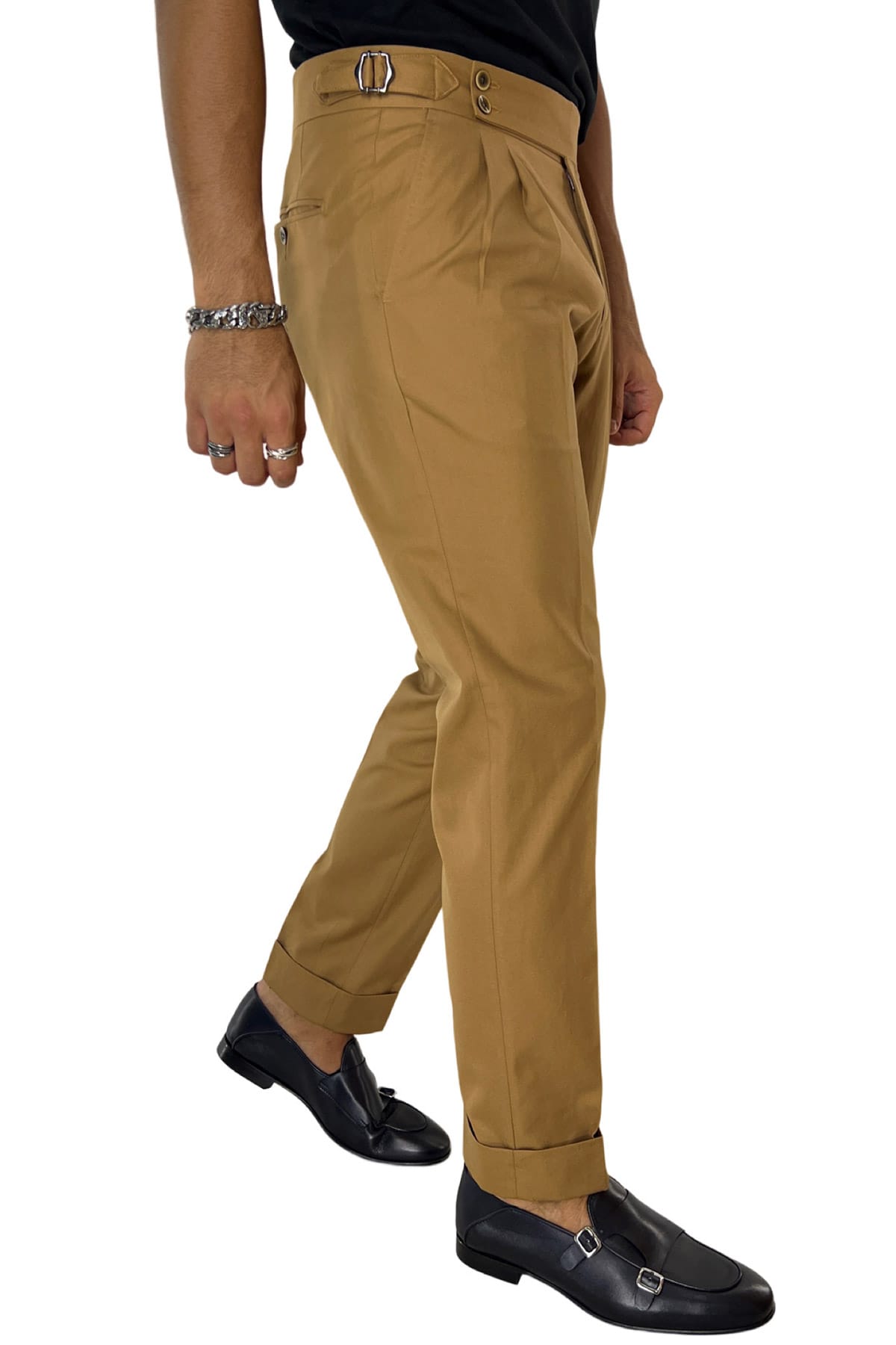 Pantalone uomo coccio vita alta doppia pinces in cotone 100% Holland & Sherry