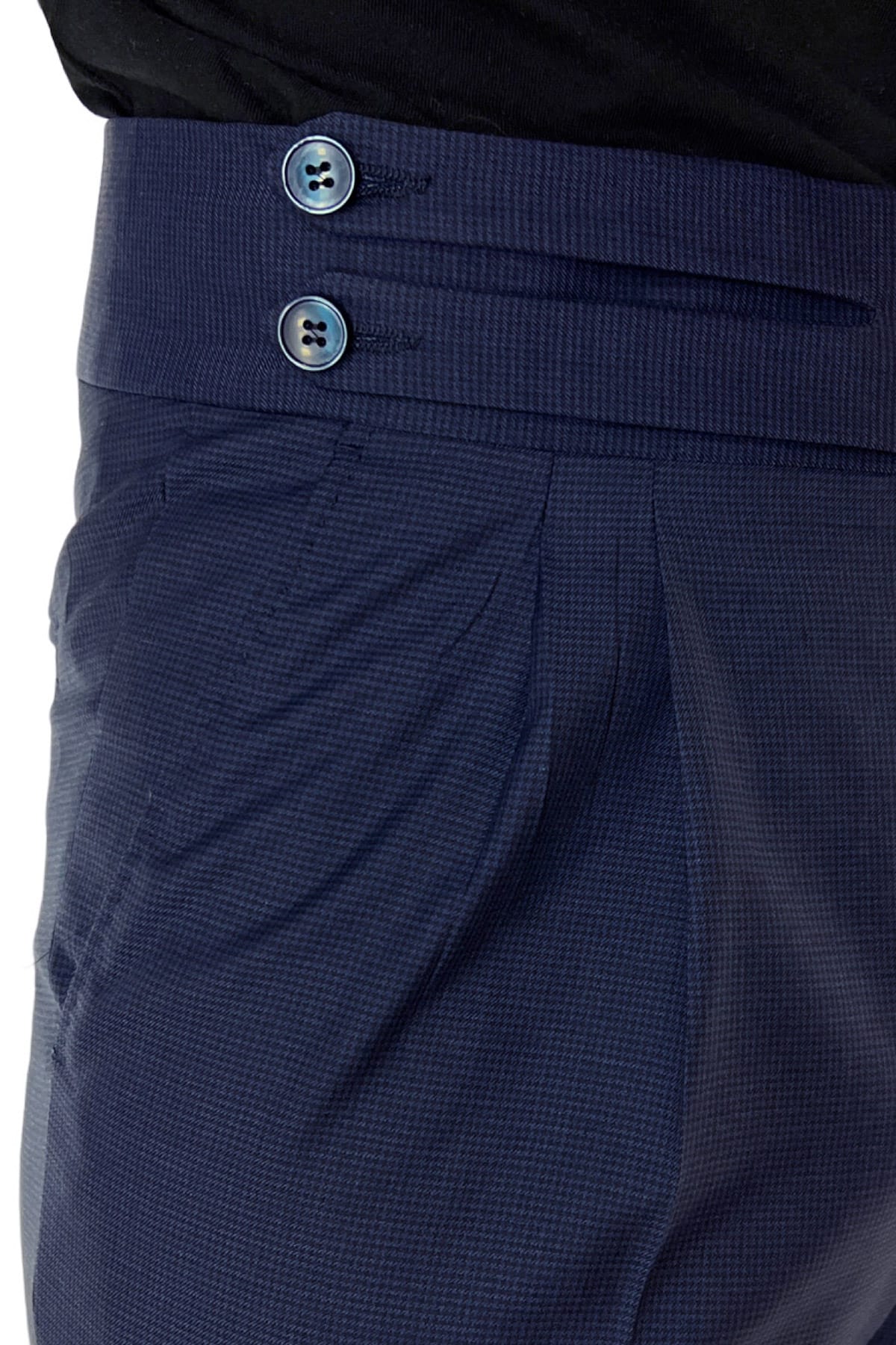 Pantalone uomo blu pied de poule vita alta modello biforcato in fresco lana super 120's  Holland & Sherry