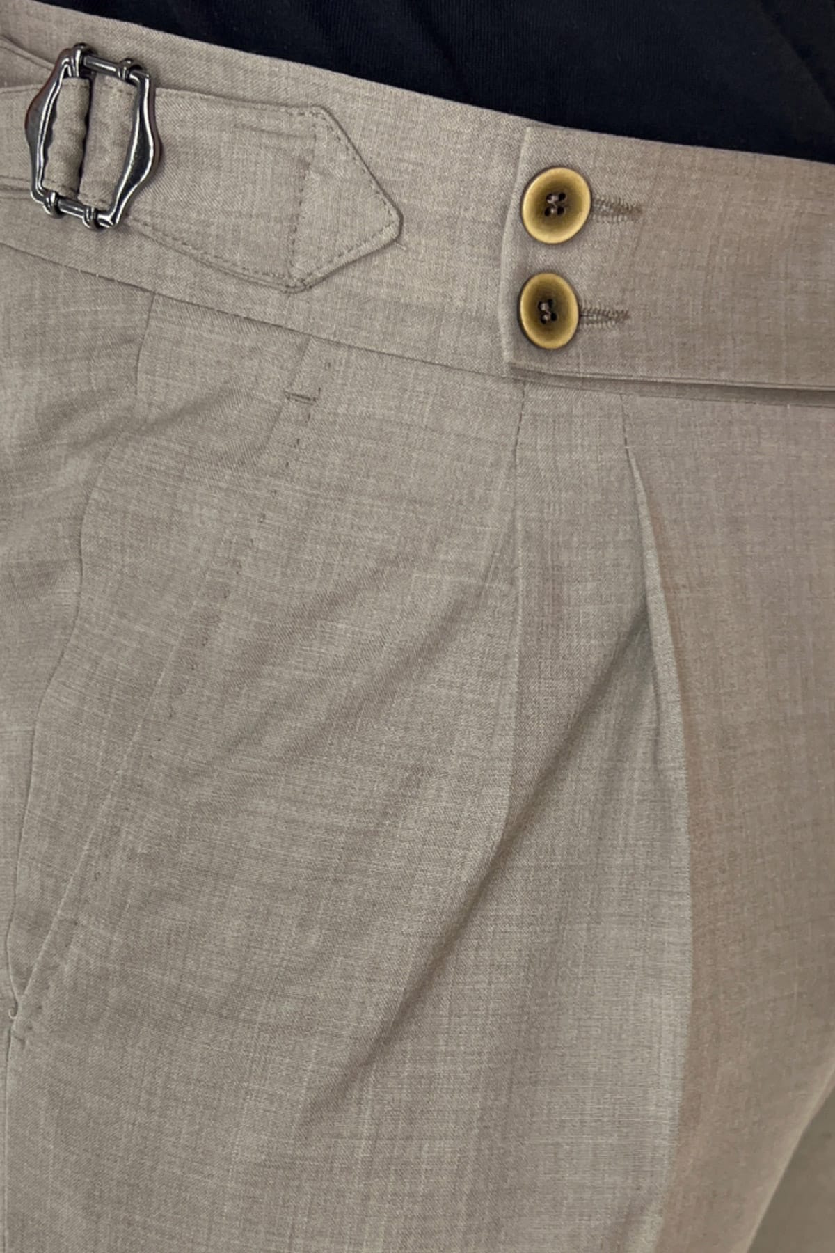 Pantalone uomo fango vita alta doppia pinces in fresco lana misto