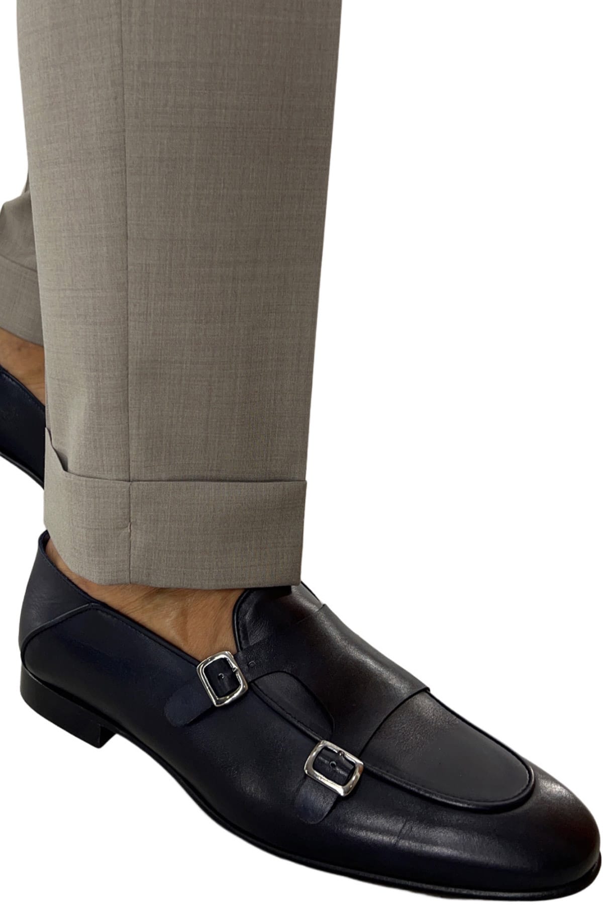 Pantalone uomo fango vita alta doppia pinces in fresco lana misto