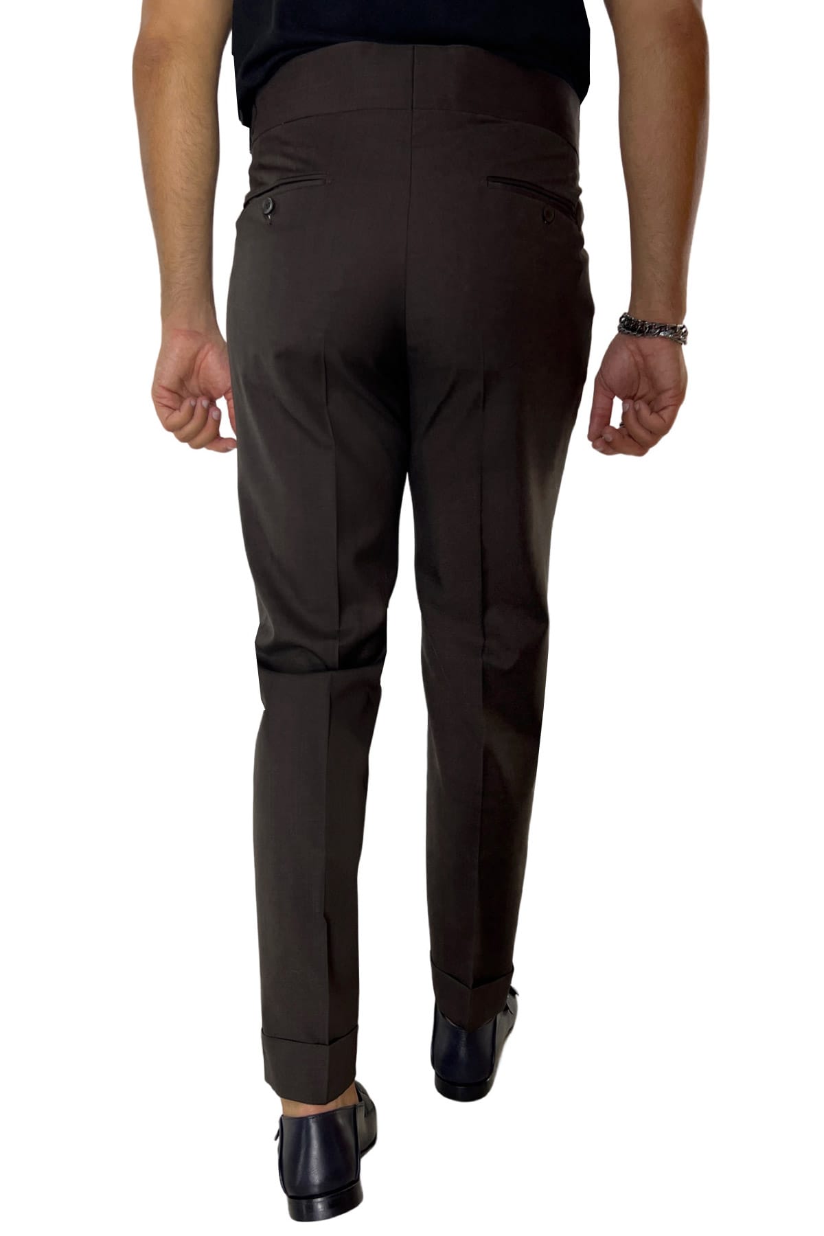 Pantalone uomo  marrone vita alta modello biforcato in fresco lana super 120's  Holland & Sherry