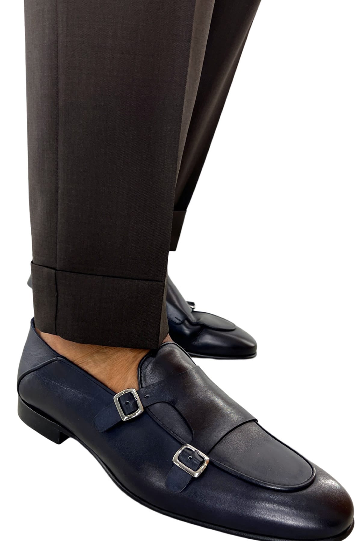 Pantalone uomo  marrone vita alta modello biforcato in fresco lana super 120's  Holland & Sherry