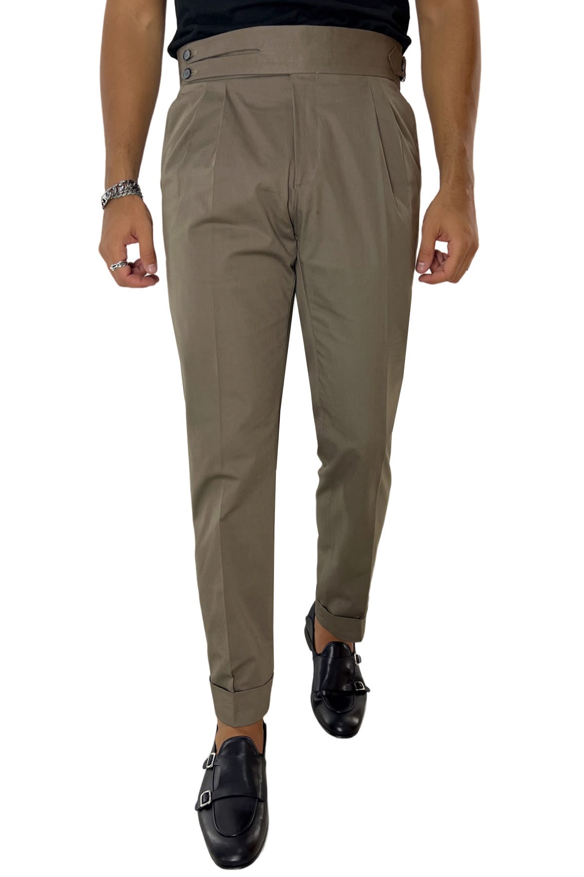 Pantalone uomo fango vita alta modello biforcato in cotone Holland & Sherry