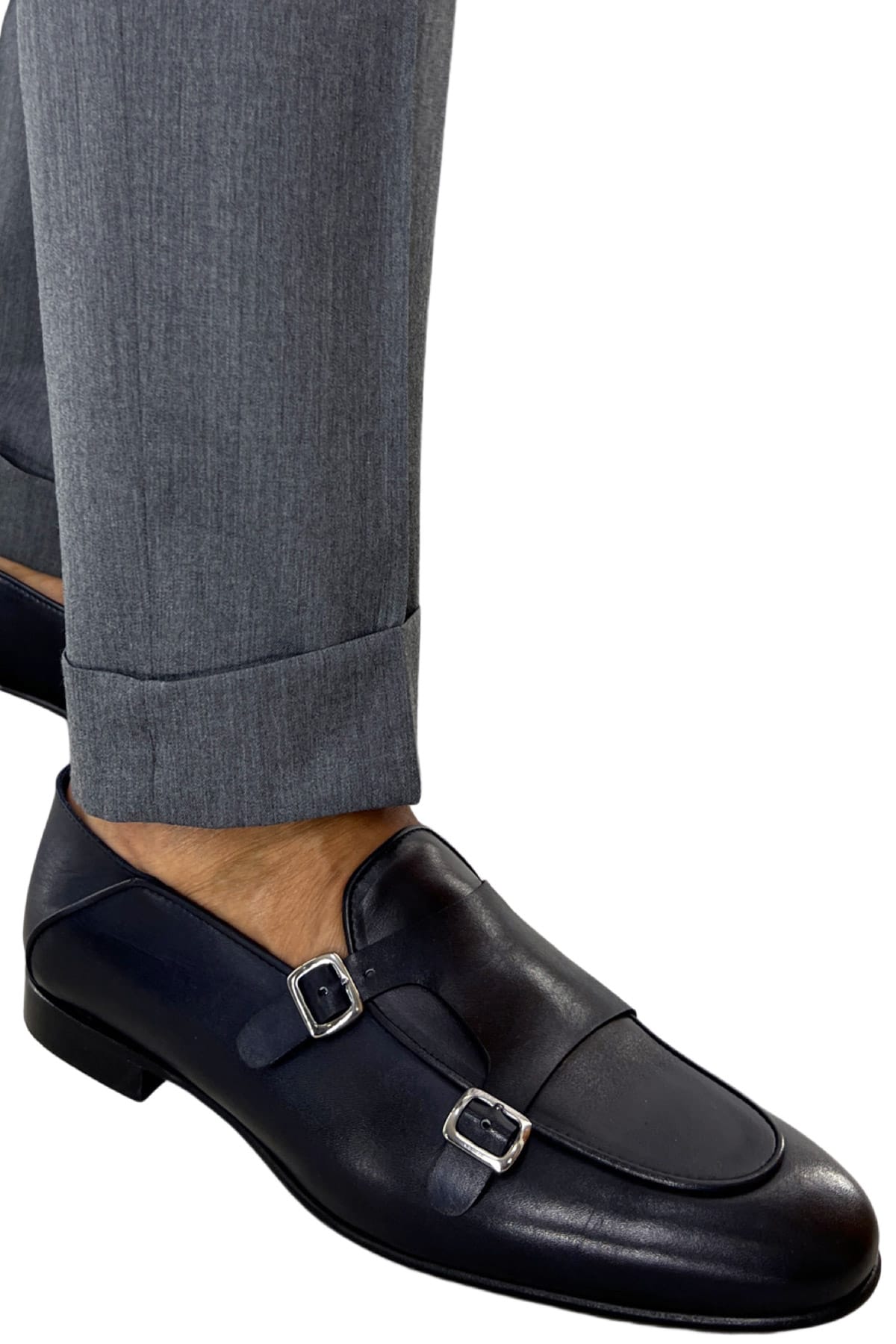 Pantalone uomo grigio medio vita alta modello biforcato in fresco lana super 130's  Holland & Sherry