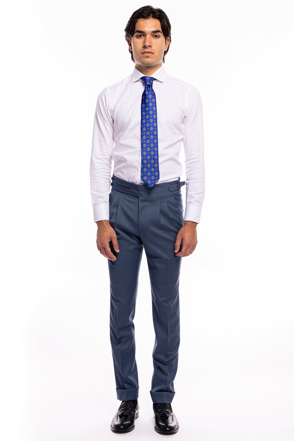 Pantalone uomo avion vita alta modello biforcato in fresco lana super 120's  Holland & Sherry