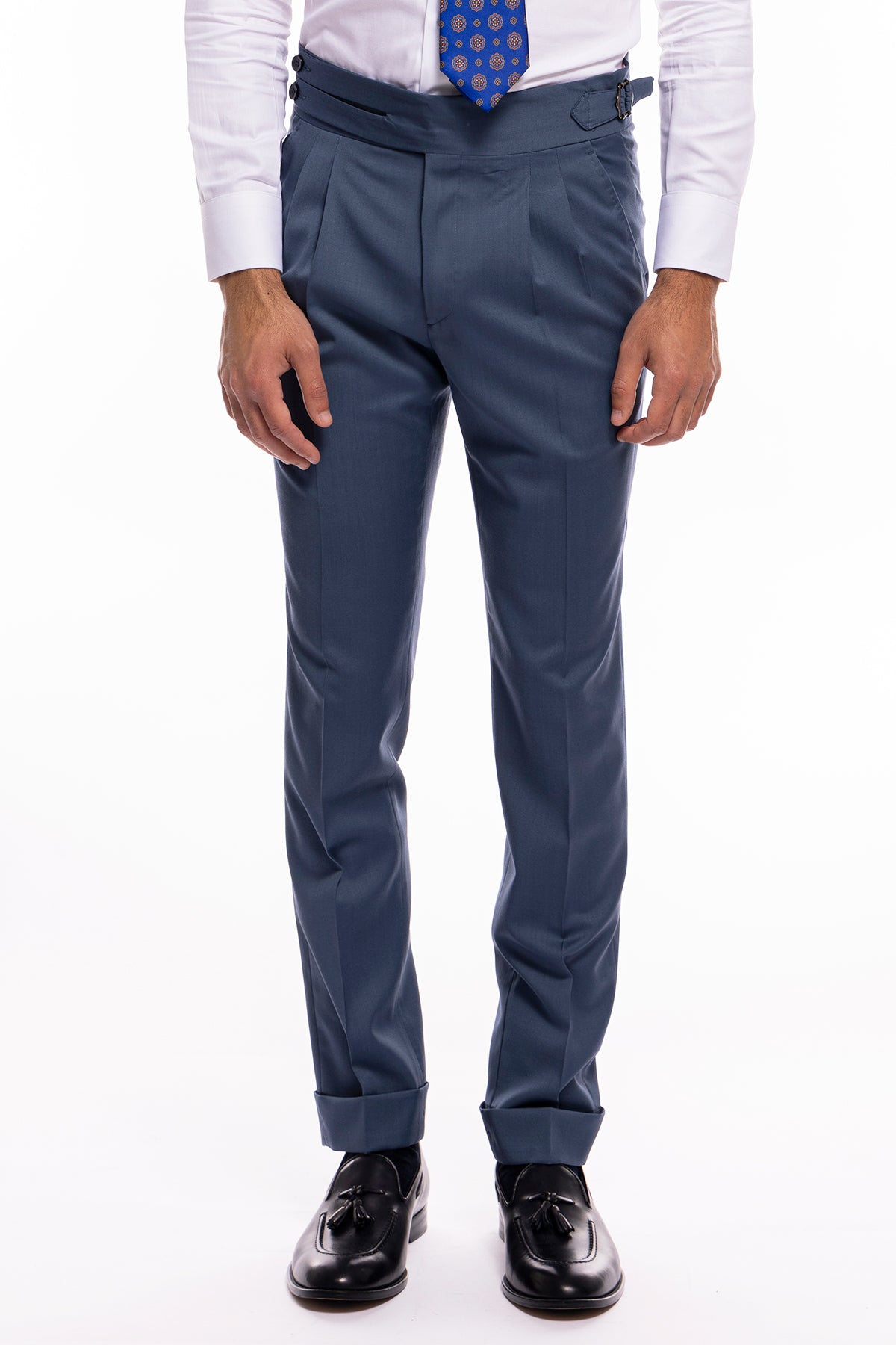 Pantalone uomo avion vita alta modello biforcato in fresco lana super 120's  Holland & Sherry