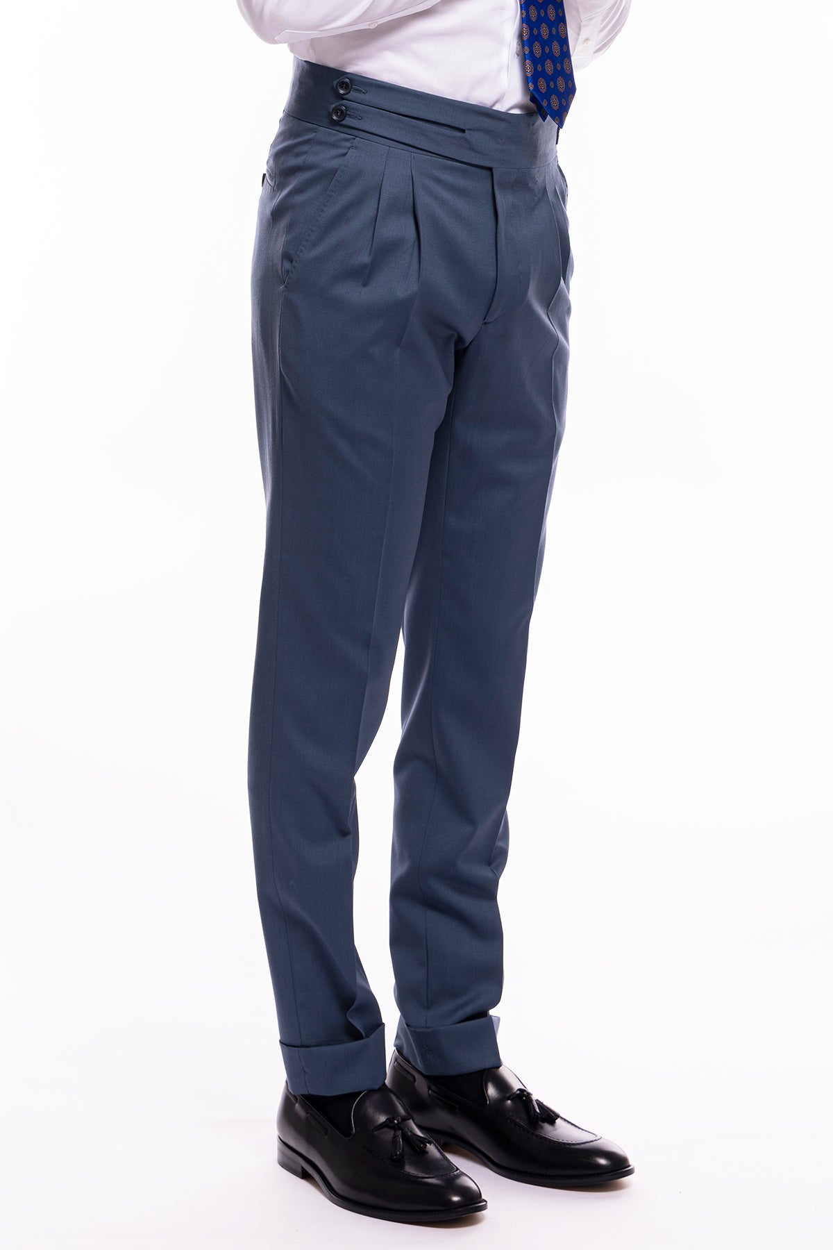 Pantalone uomo avion vita alta modello biforcato in fresco lana super 120's  Holland & Sherry