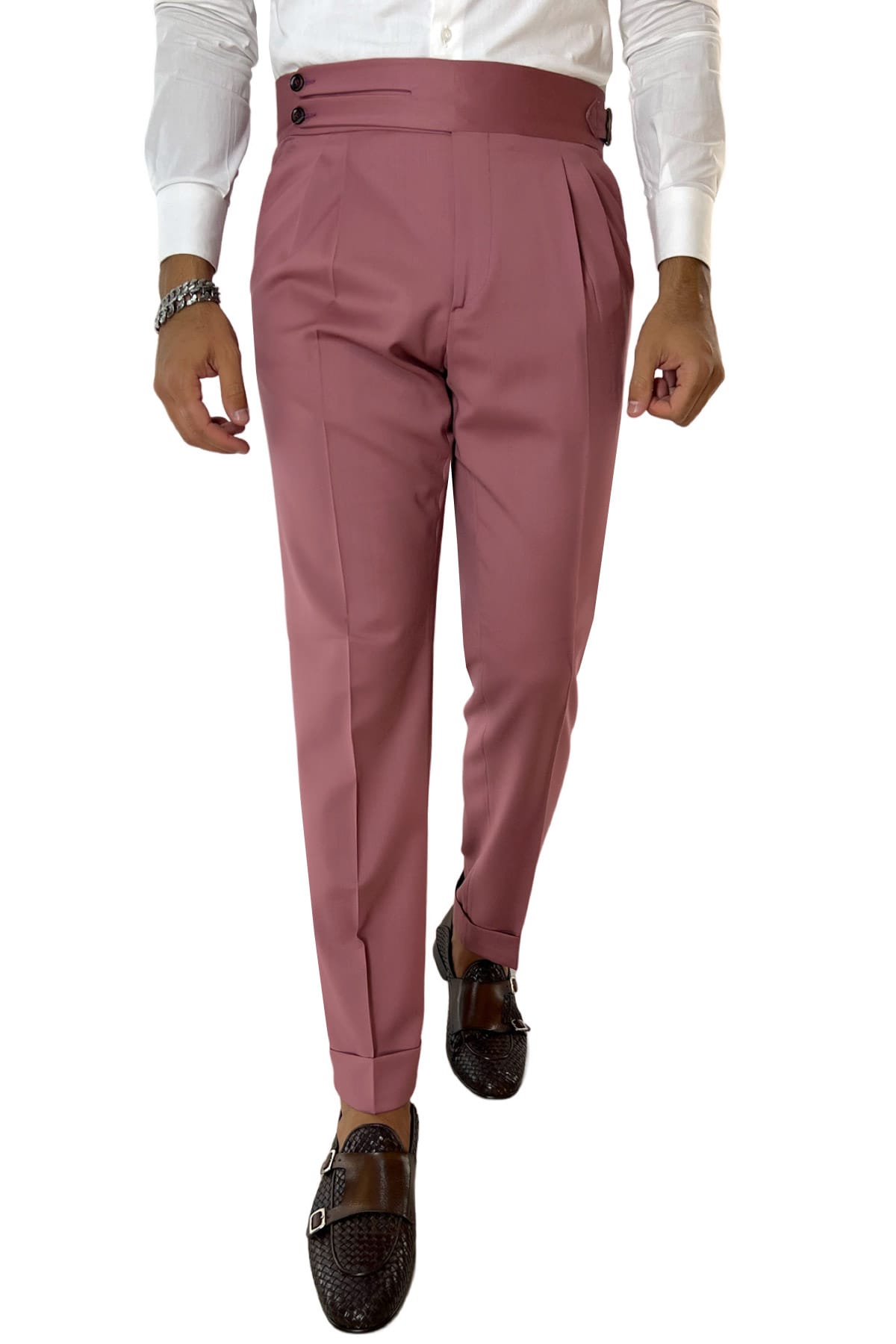 Pantalone uomo cipolla vita alta modello biforcato in fresco lana super 130's