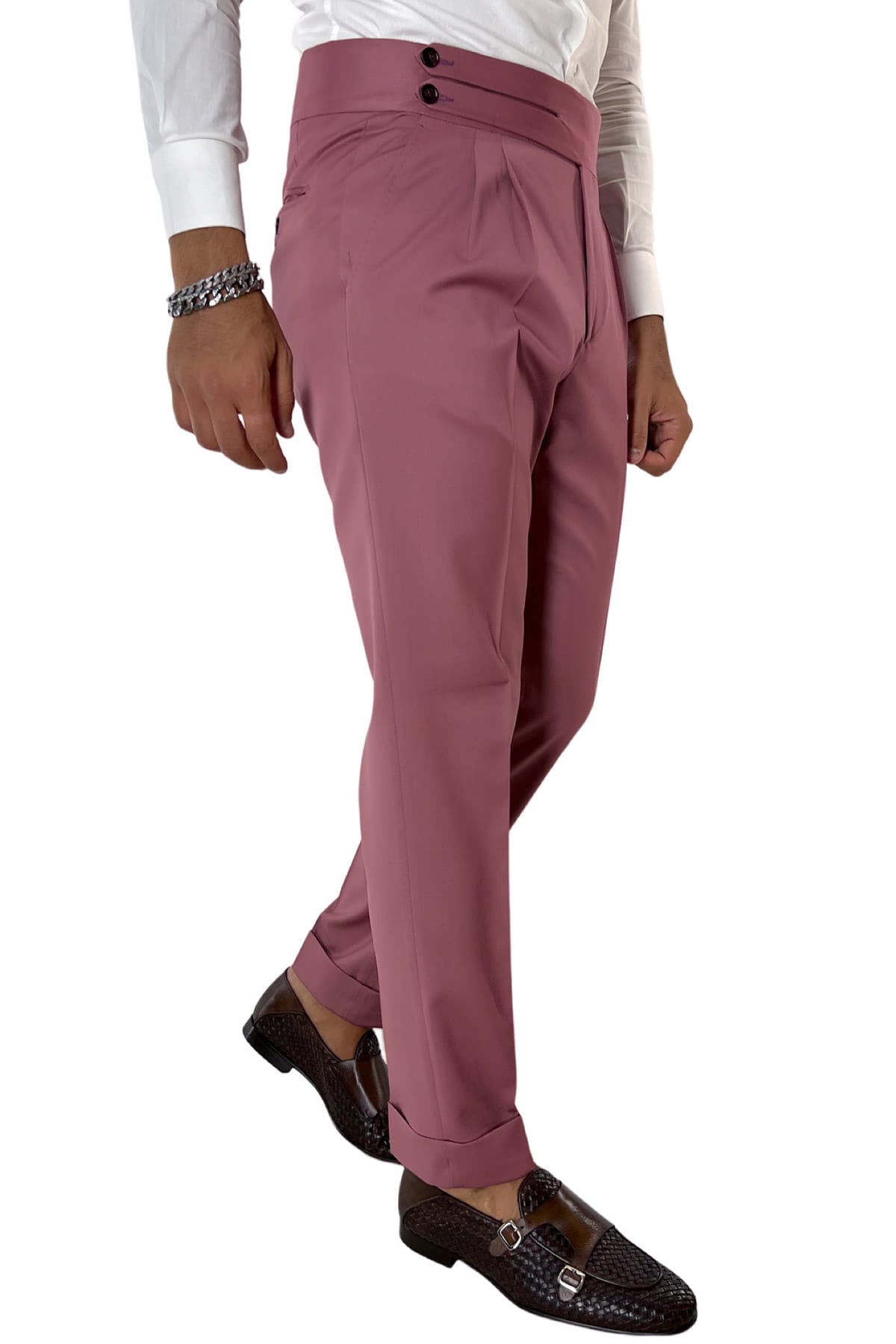Pantalone uomo cipolla vita alta modello biforcato in fresco lana super 130's